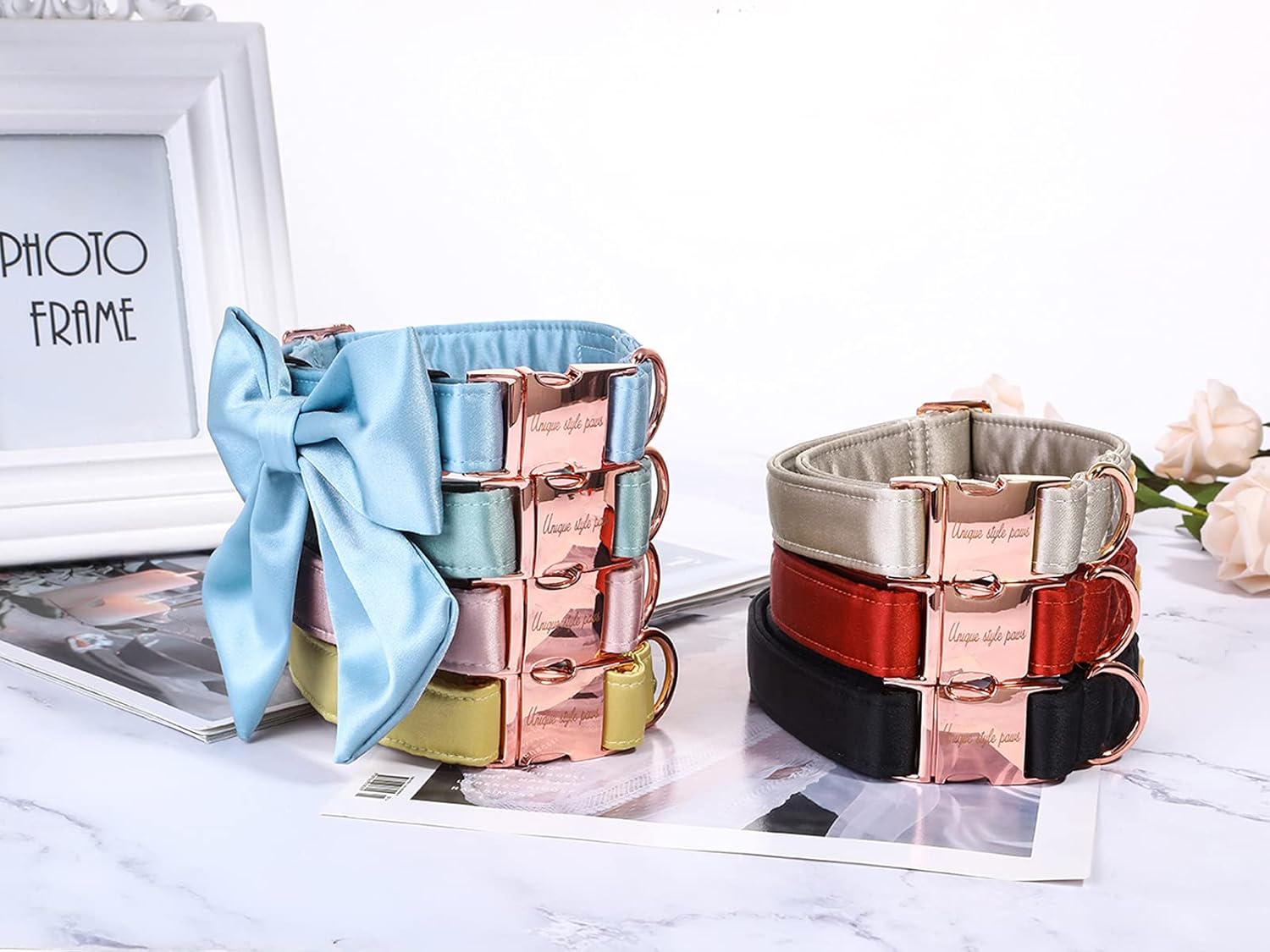Unique Style Paws Silk Champagne Color Adjustable Wedding Bow Tie Collar for X-Large Dogs