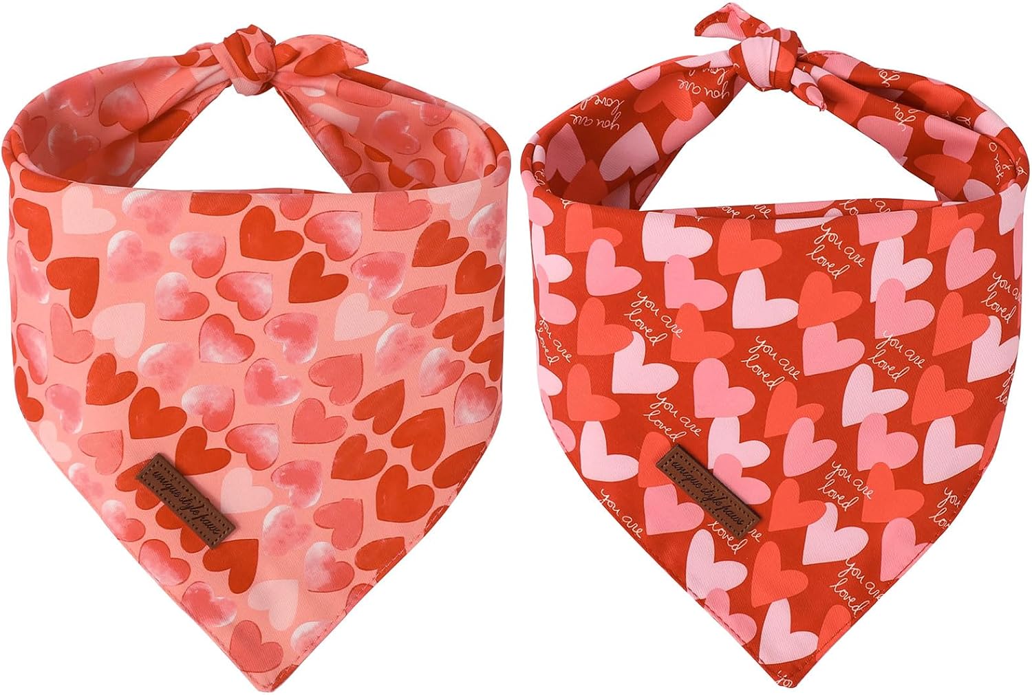 Unique Style Paws Dog Valentine's Bandanas 2Pcs Washable Cotton Triangle Painting Love Heart Puppy Scarfs for Small Medium Large Dogs and Cats
