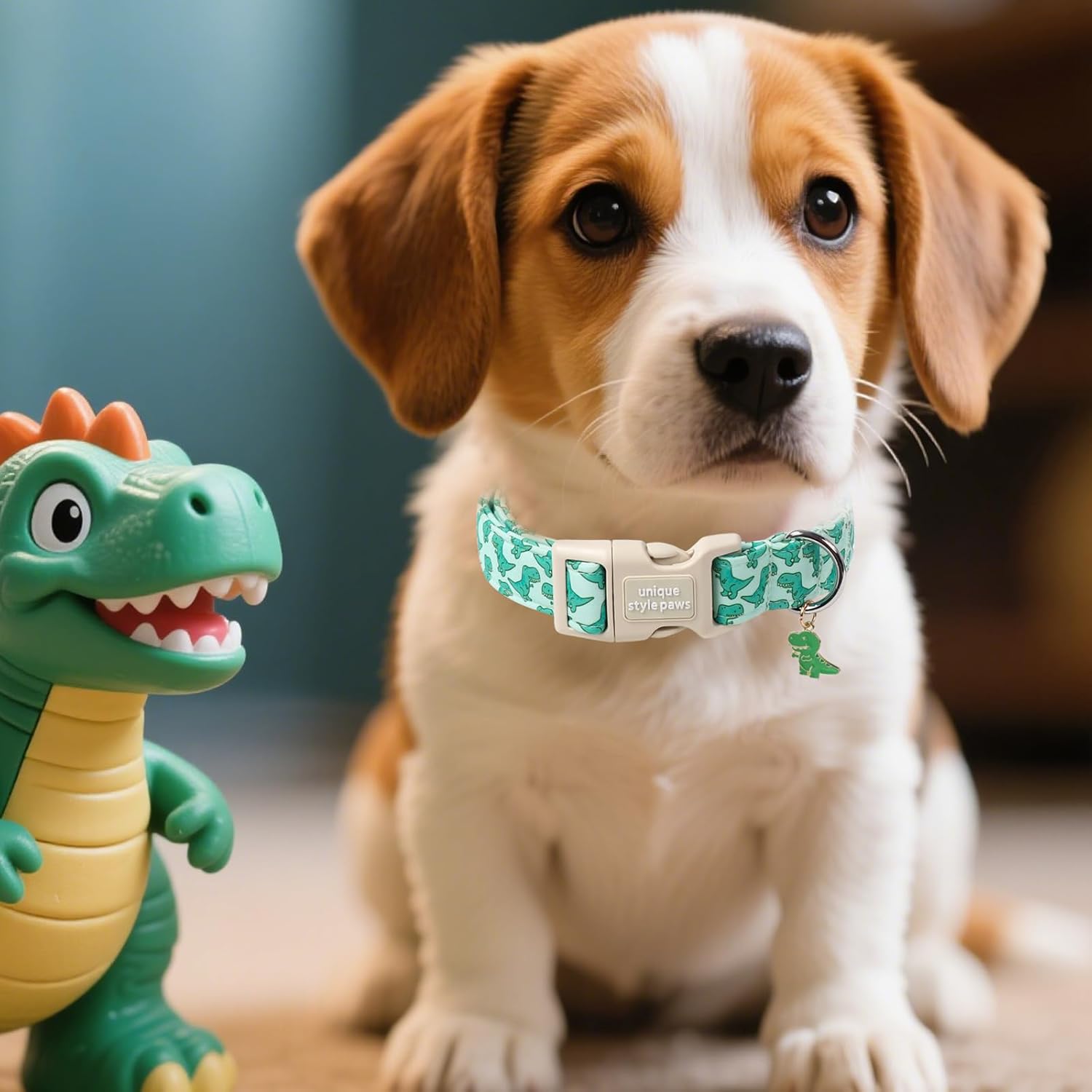 Dinosaur Dog Collar,Unique Style Paws Summer Dog Collars Comfortable Cotton Puppy Collars with Adjustable Buckle Cute Dinosaur Print Dogs Accessories for Small Medium Large Puppys