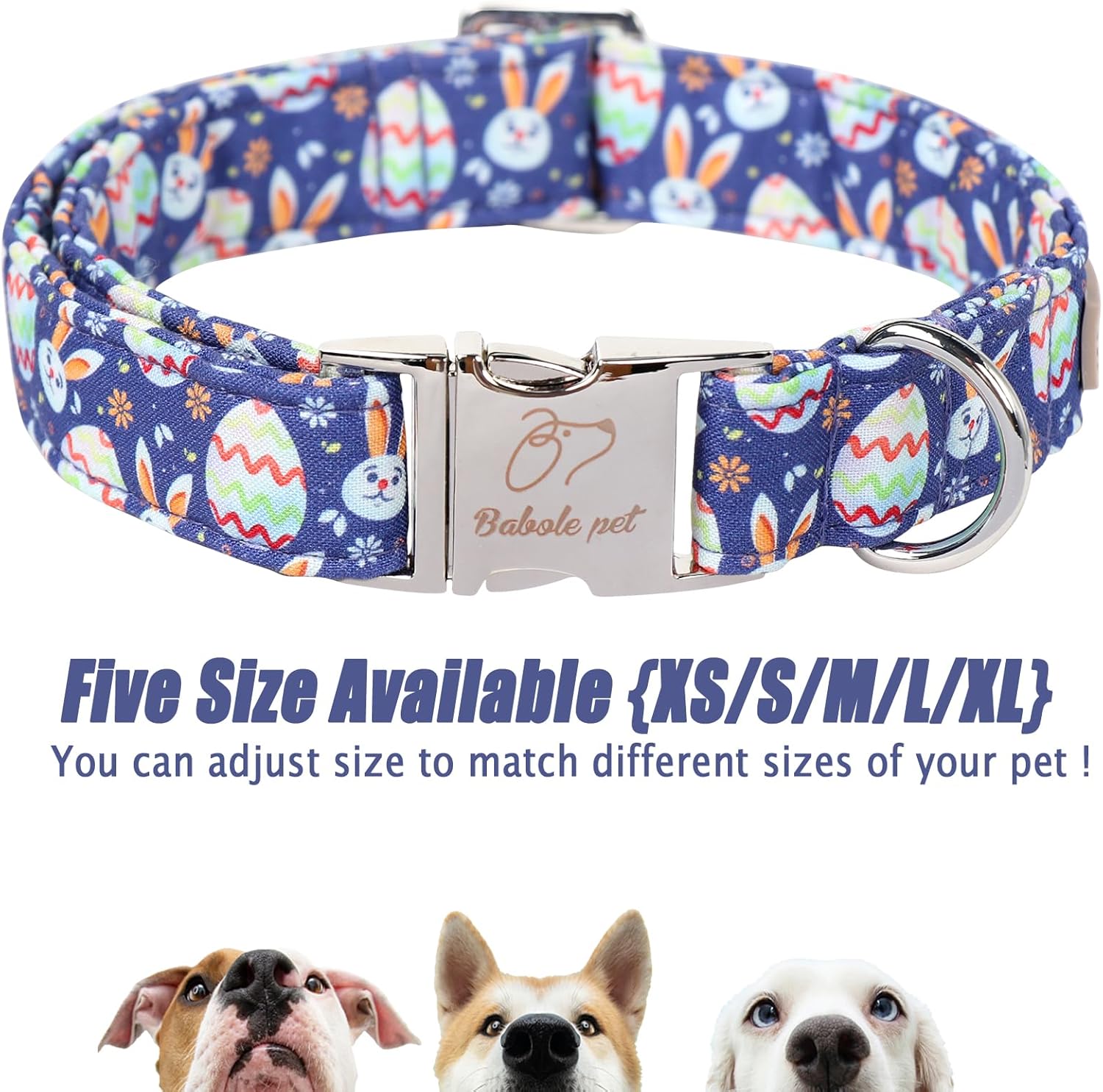 Easter Dog Collar, Cute Easter Bunny Eggs Pet Collar with Metal Buckel, Durable Adjustable Holiday Dog Collars for Small Medium Large Dogs XL