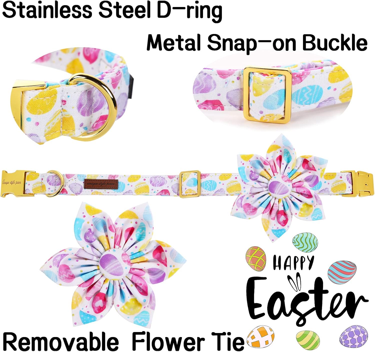 Unique style paws Easter Colorful Egg Dog Collar with Flower Holiday Collar Gift for Small Medium Large Boys Girls Dogs