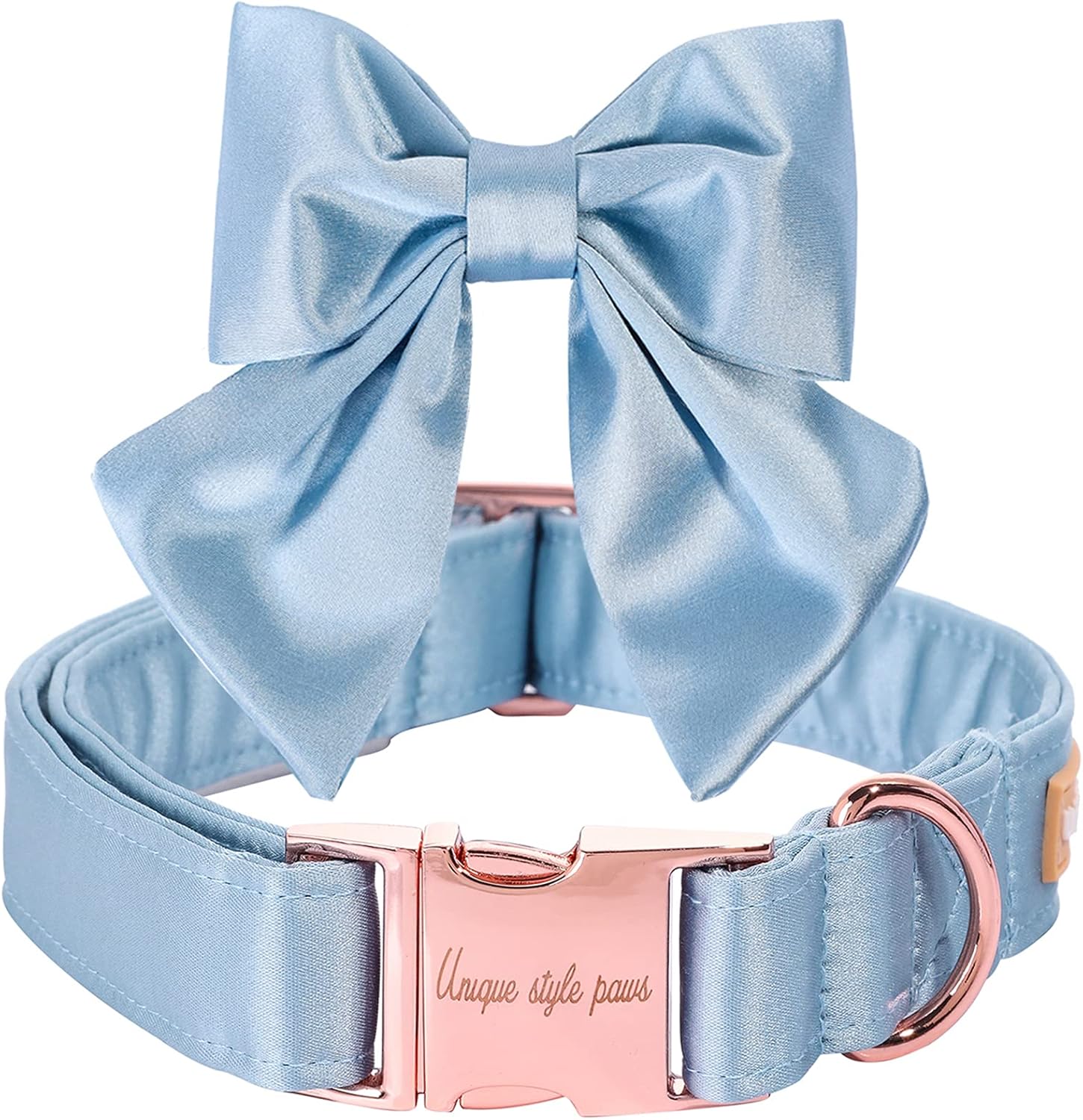Unique style paws Silk Blue Color Dog Collar Adjustable Durable Dog Collar with Bow Wedding Bowtie Collar for X-Large Dogs