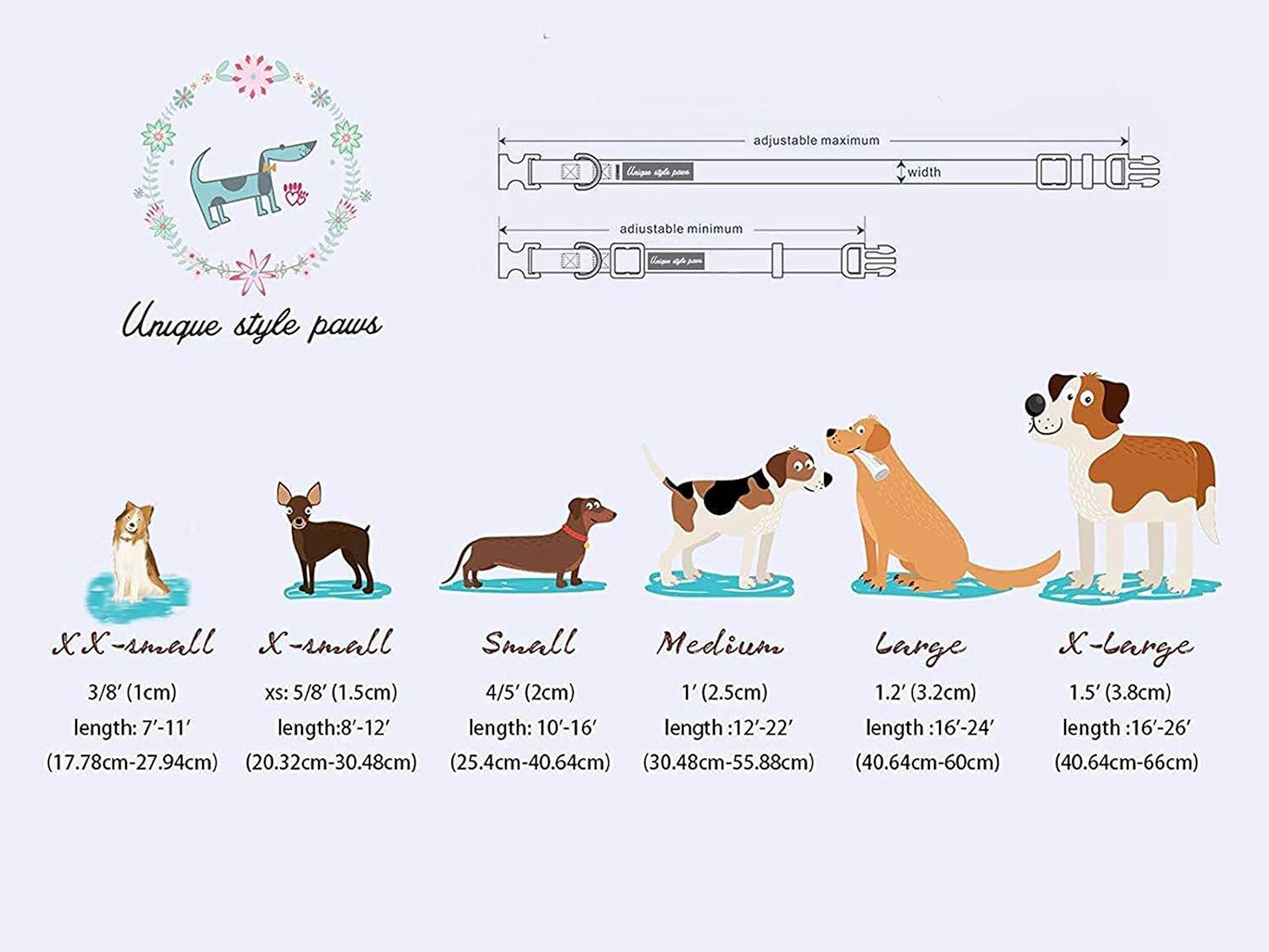 Unique style paws Dog Collar with Flower, Adjustable Birthday Dog Collar Flower Pattern, Durable Pet Collar for Small Medium Large Dogs
