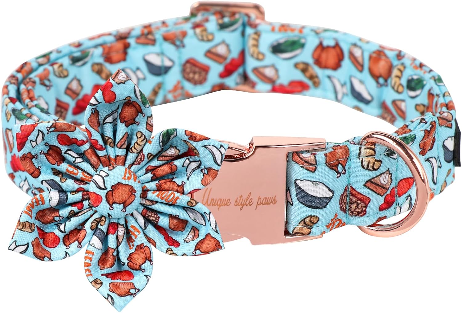 Unique Style Paws Thanksgiving Day Dog Collar with Flower Bow Turkey Cotton Puppy Collars for Small Medium Large Dogs