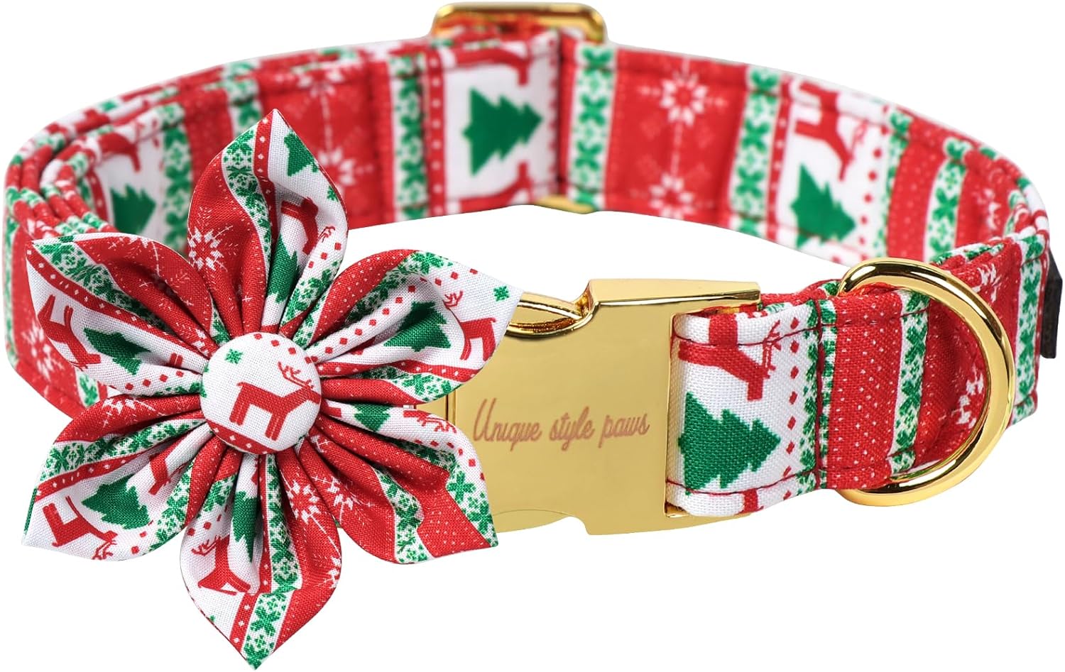 Unique Style Paws Christmas Day Dog Collar with Flower Bow Christmas Tree Cotton Puppy Collars for Small Medium Large Dogs