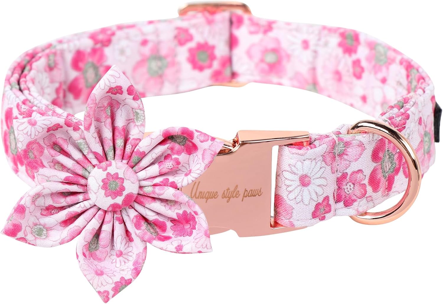 Unique Style Paws Summer Dog Collar with Floral Bow,Pink Bow Tie Puppy Collar,Flower Pattern Dog Bow Collar for Small,Medium,Large Dogs&Cats