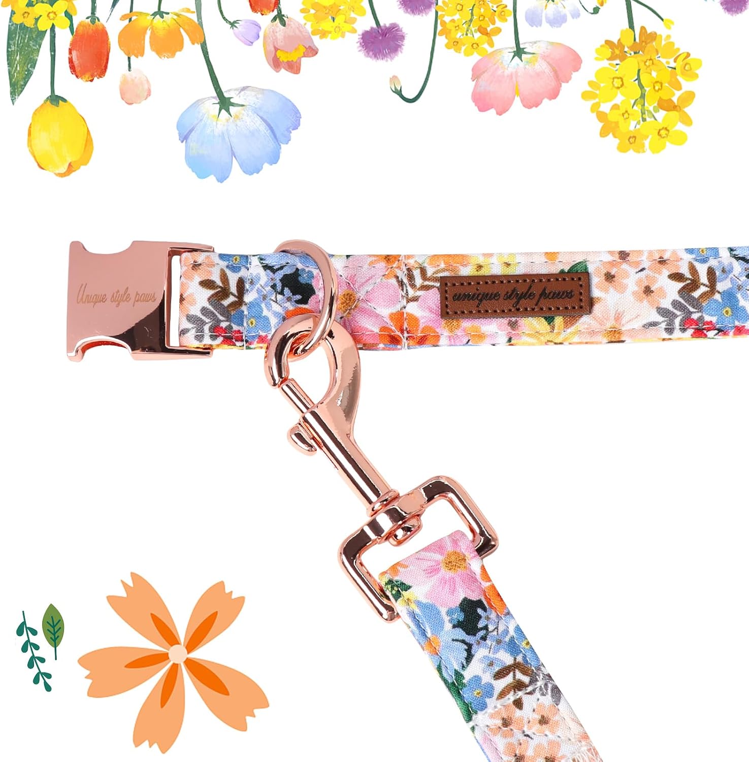 Unique style paws Cartoon Dog Leash with Soft & Comfortabel Handle Multipurpose Spring Summer Flower Puppy Leashes for Small Medium Large Boys Girls Dogs and Cats Large Dogs