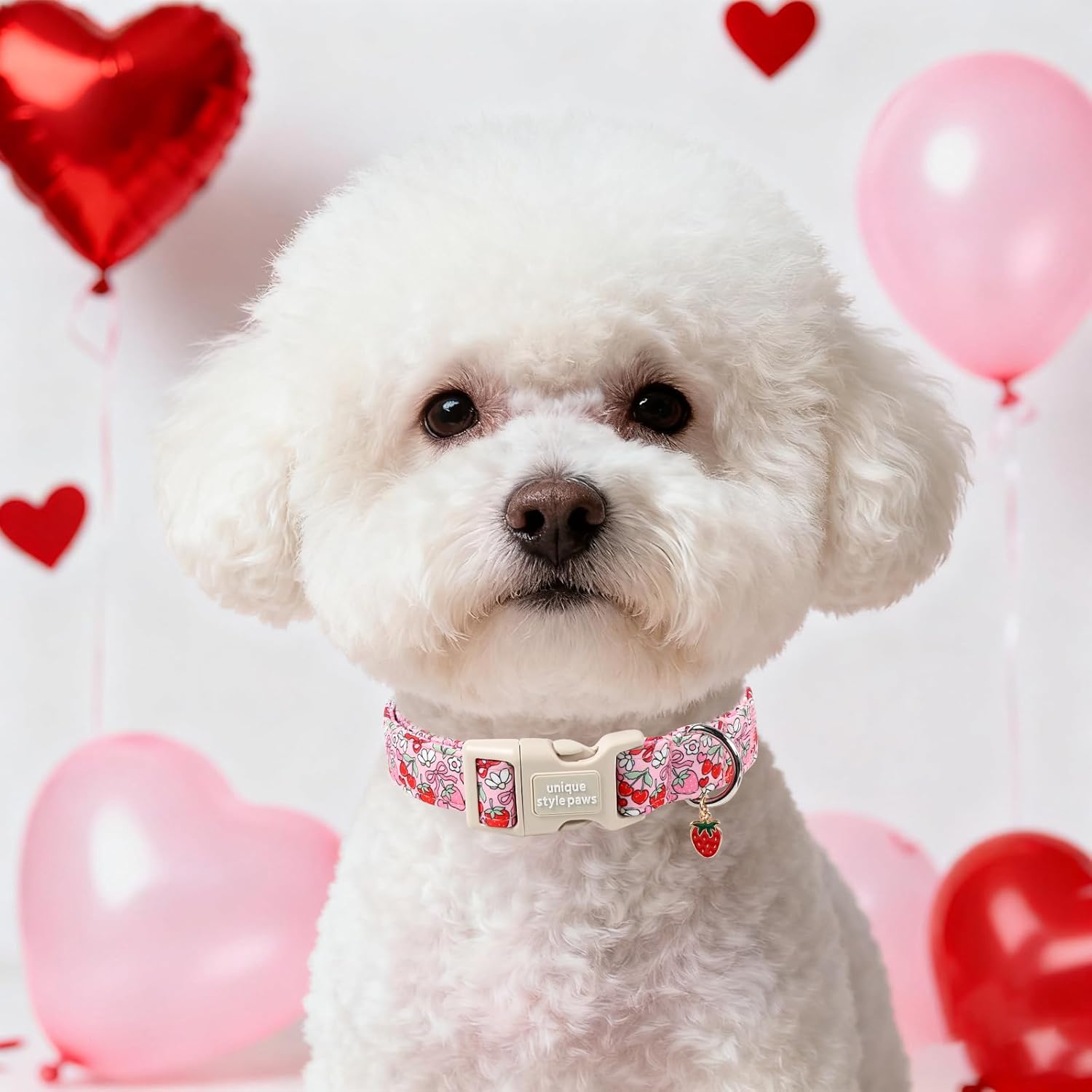 Unique Style Paws Valentine Dog Collar Plastic Buckle with Pendant Red Pink Strawberry Cotton Puppy Collars for Small Medium Large Dogs