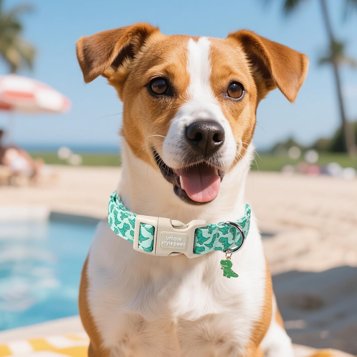Dinosaur Dog Collar,Unique Style Paws Summer Dog Collars Comfortable Cotton Puppy Collars with Adjustable Buckle Cute Dinosaur Print Dogs Accessories for Small Medium Large Puppys