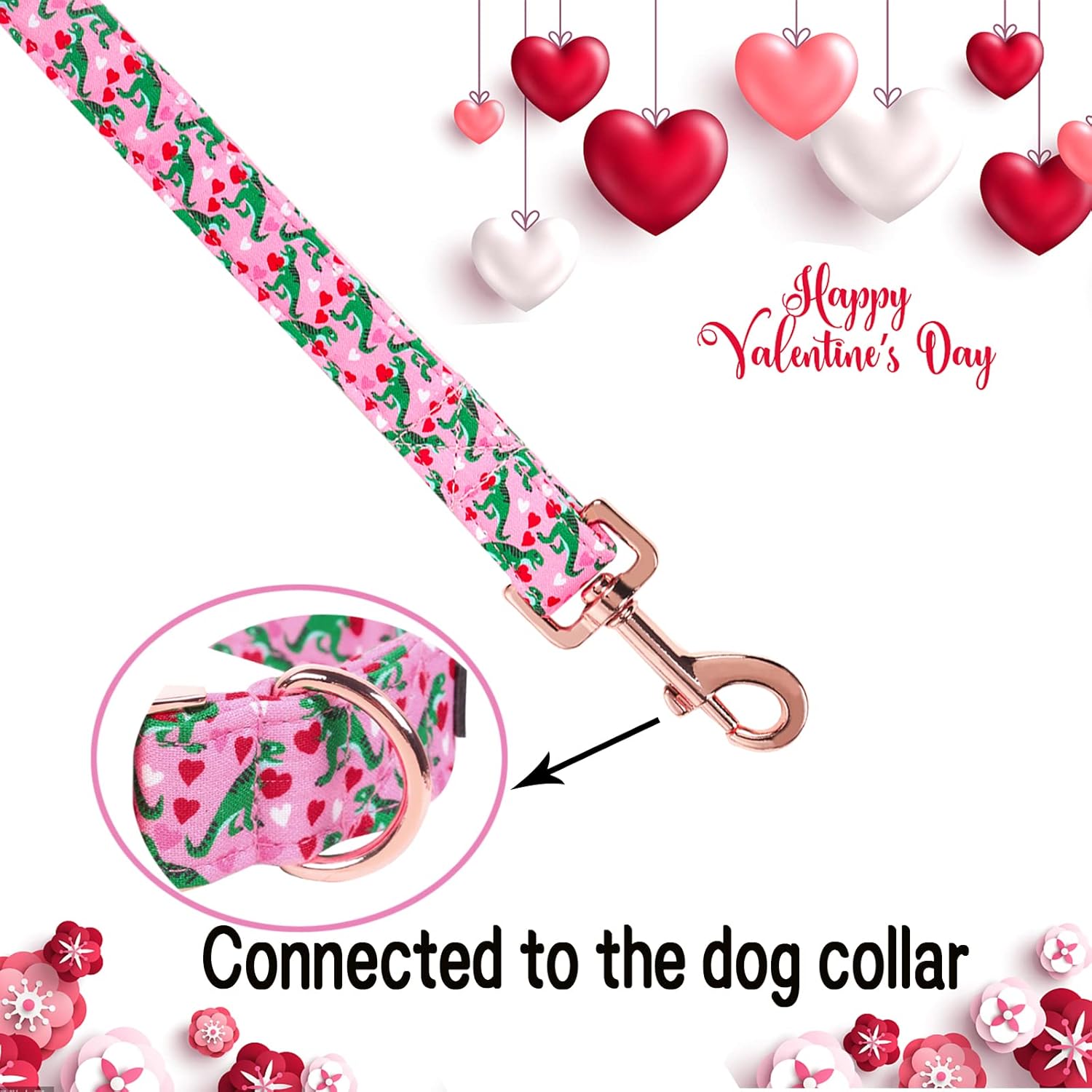 Unique Stlye Paws Valentine's Day Dog Leash Multipurpose Durable Pink Dinosaur Dog Traction Rope for Small Medium Large Dogs