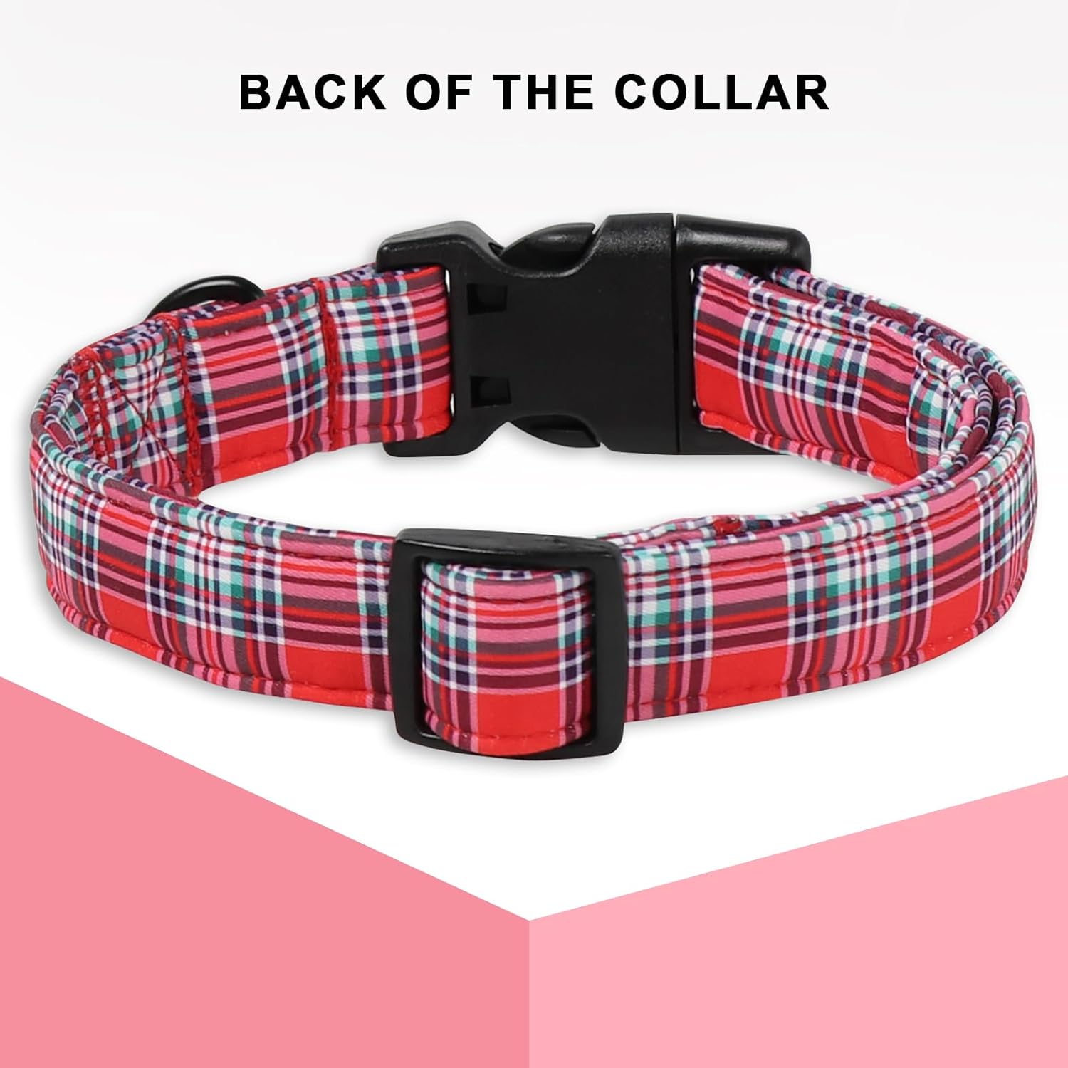 Christmas Dog Collar, Unique Style Paws Red Green Grids Dog Collar for Christmas Comfortable Red Pet Collar with Lightweight Plastic Buckle for Holiday, Fancy Dog Gift
