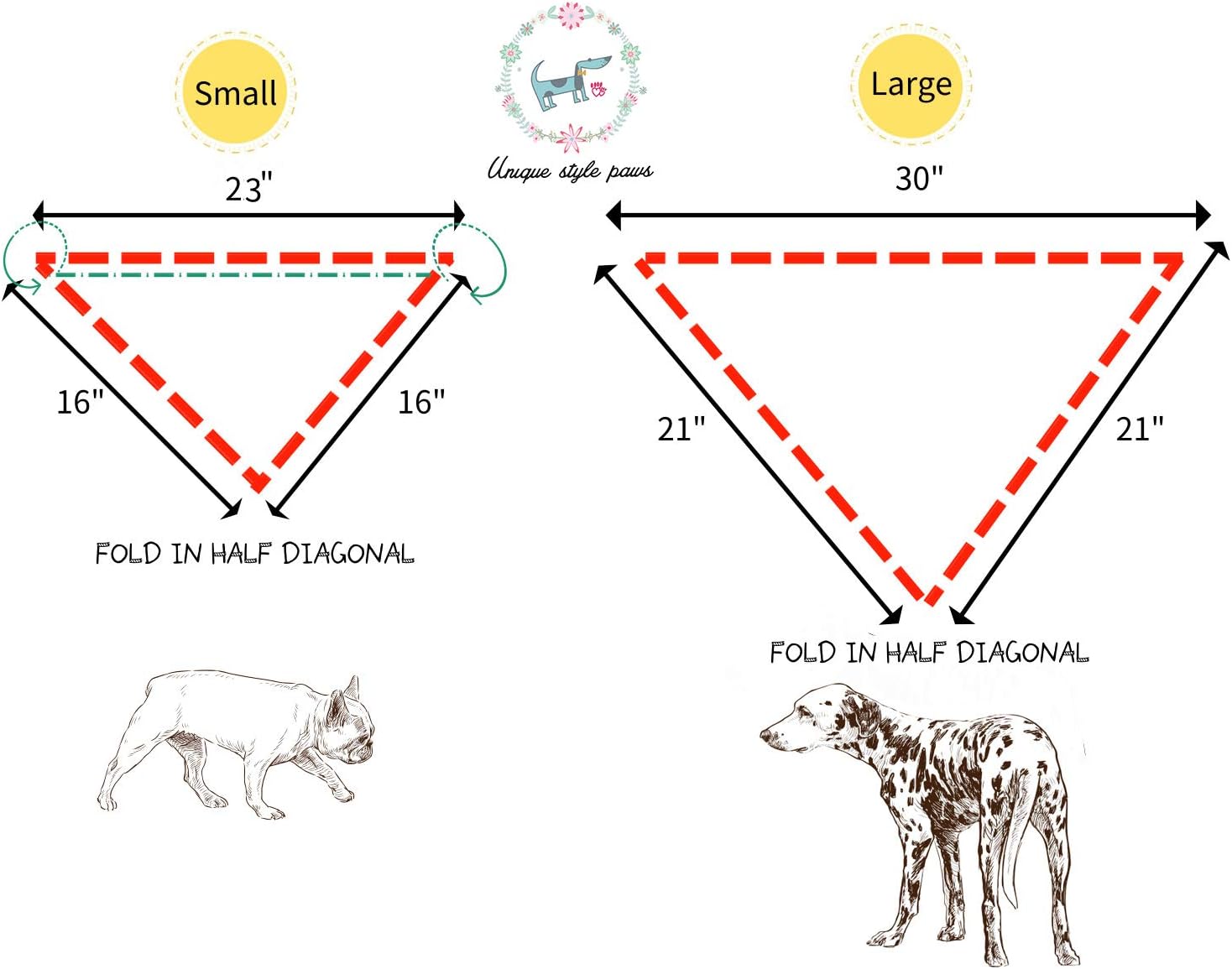Unique style paws 1PCS Dog Bandanas Washable Cotton Square Bibs Sarf, Adjustable Dog Kerchief for Small Medium Large Dogs and Cats-L