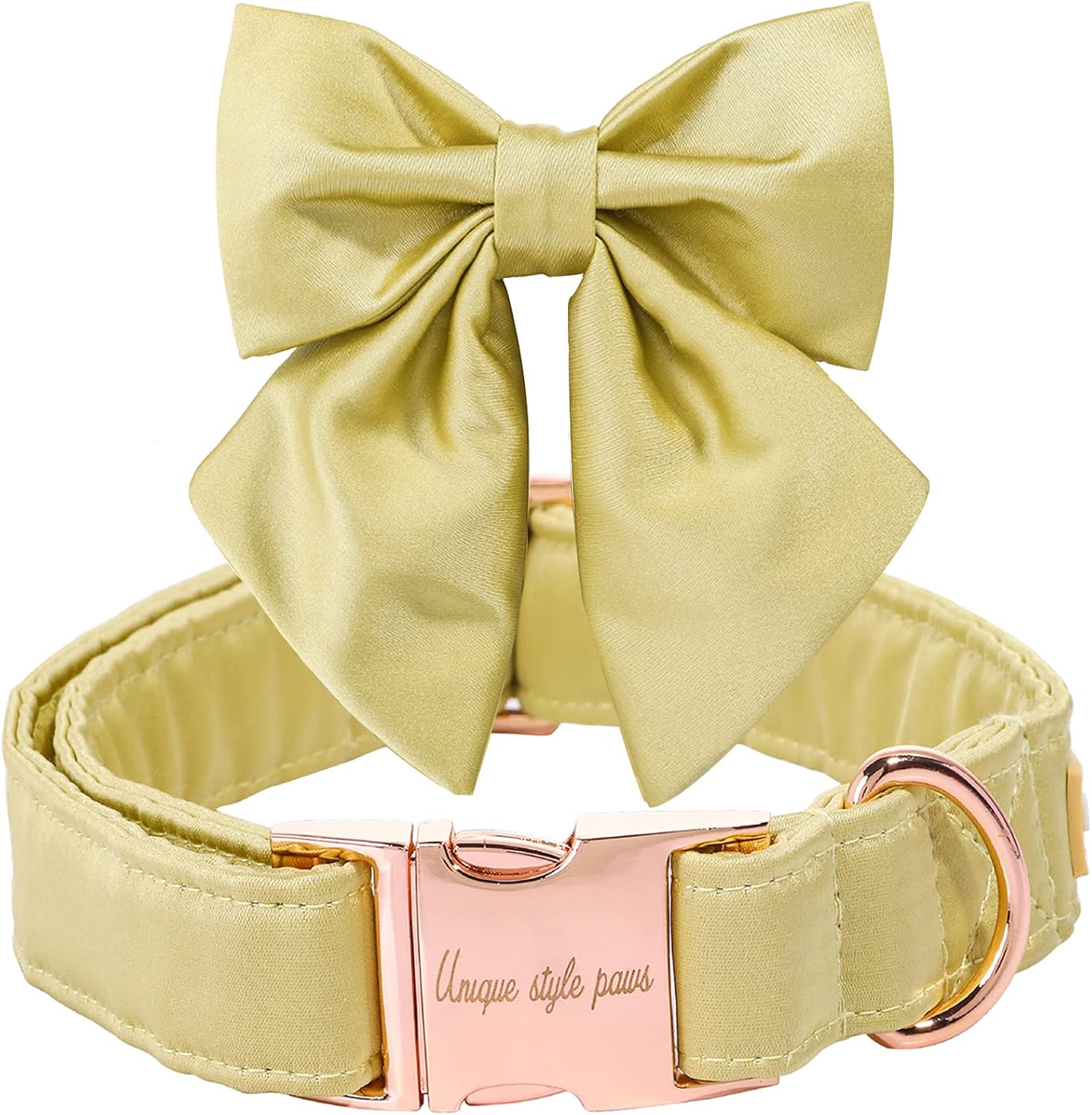 Unique Style Paws Silk Yellow Color Adjustable Wedding Bow Tie Collar for X-Large Dogs