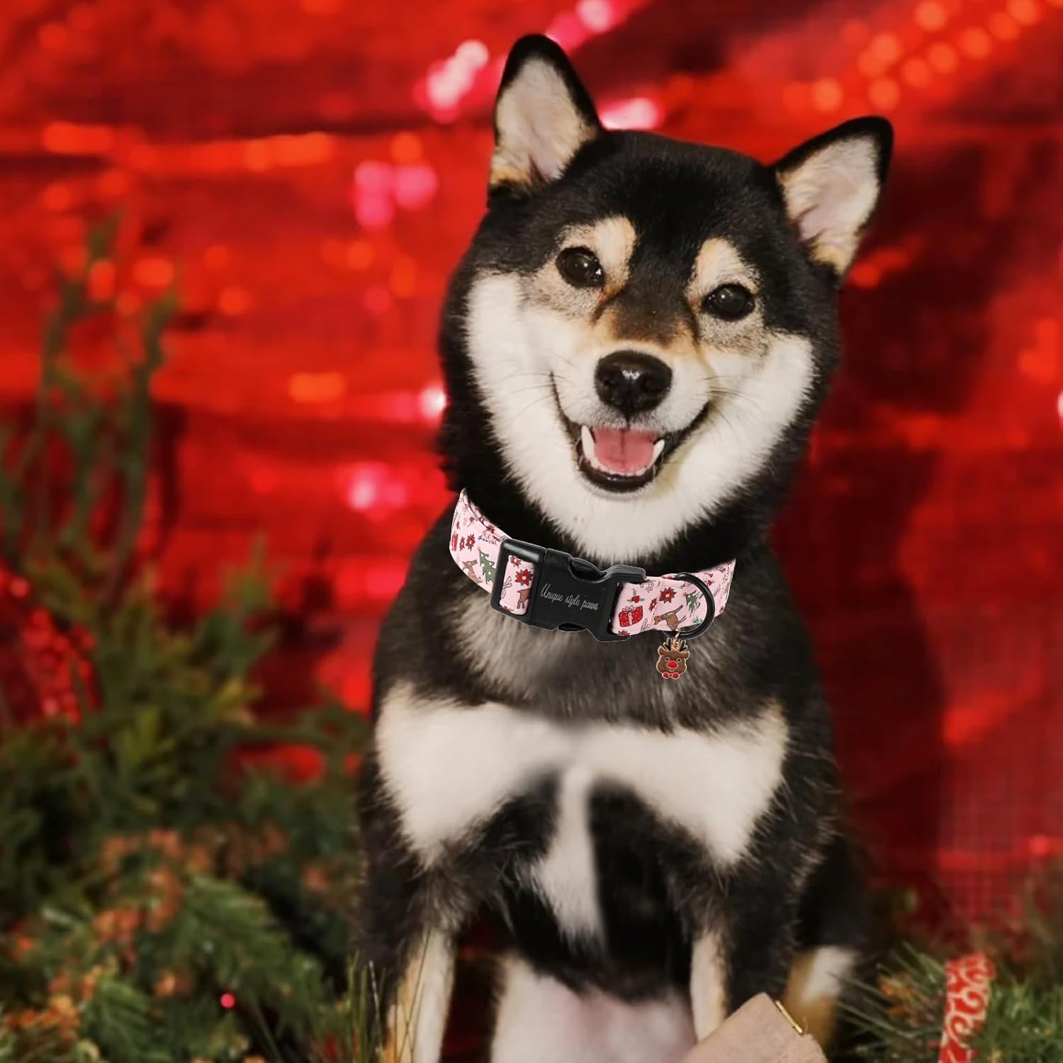Christmas Dog Collar, Unique Style Paws Pink Dog Collar for Christmas Comfortable Pet Collar with Lightweight Plastic Buckle for Holiday, Fancy Dog Gift