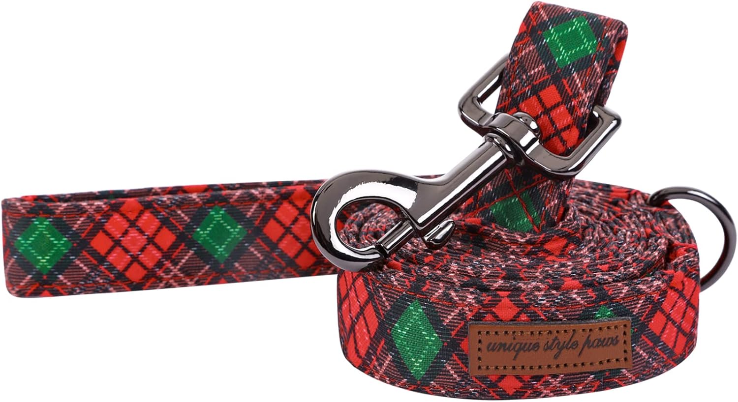 Unique style paws Christmas Dog Leash Matching Black Green Plaid Themed Collar for Dogs and Cats