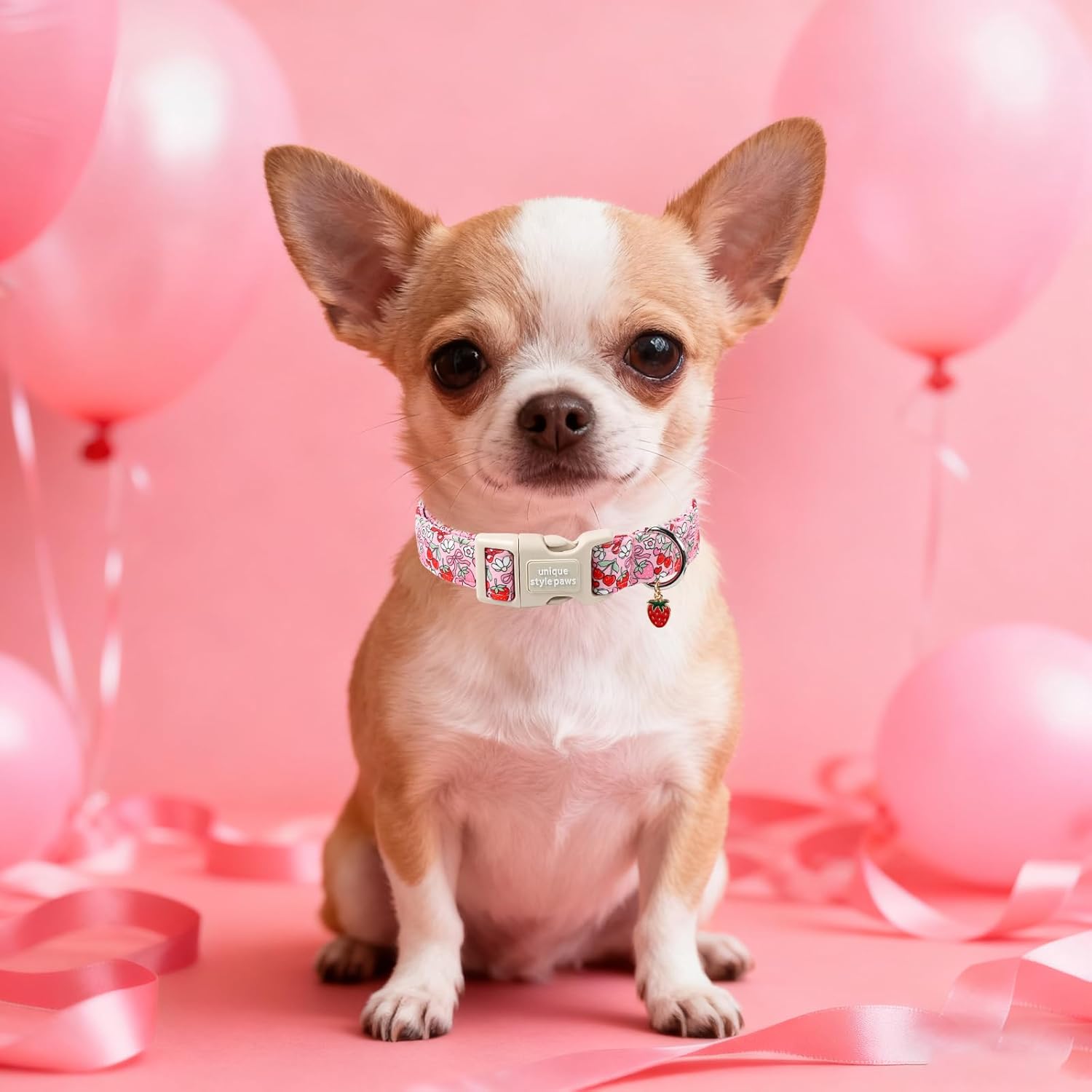 Unique Style Paws Valentine Dog Collar Plastic Buckle with Pendant Red Pink Strawberry Cotton Puppy Collars for Small Medium Large Dogs