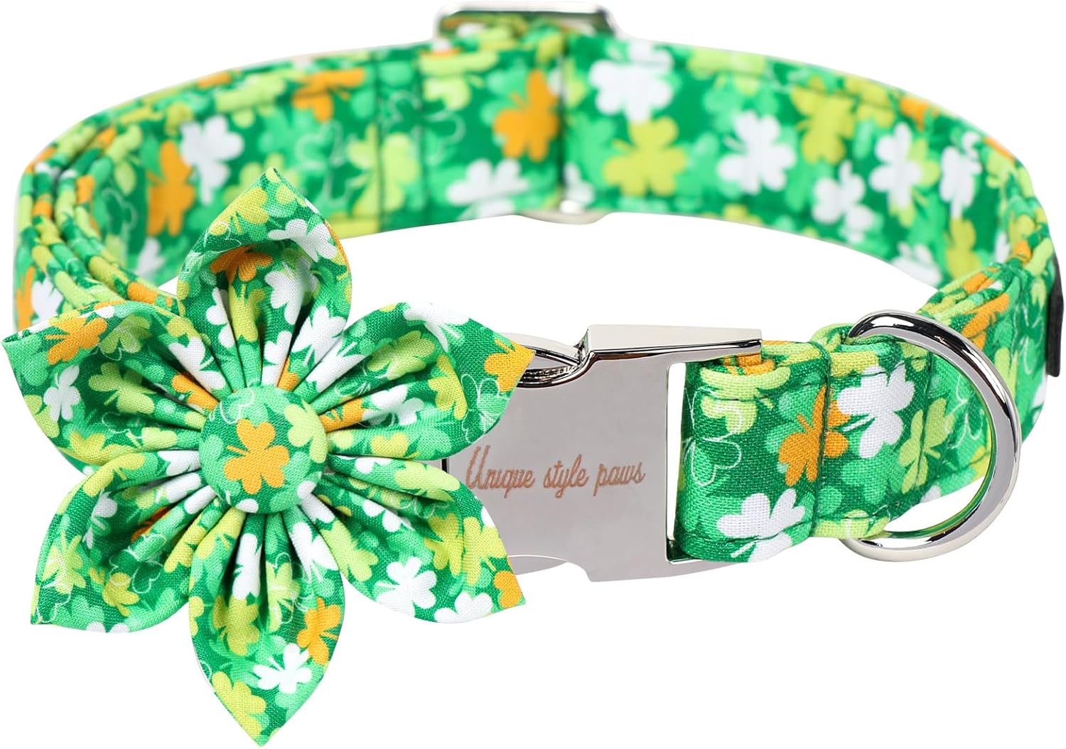 Unique style paws St. Patrick's Day Dog Collar with Bow Clover Collar with Flower for Small Medium Large Boys Girls Dogs