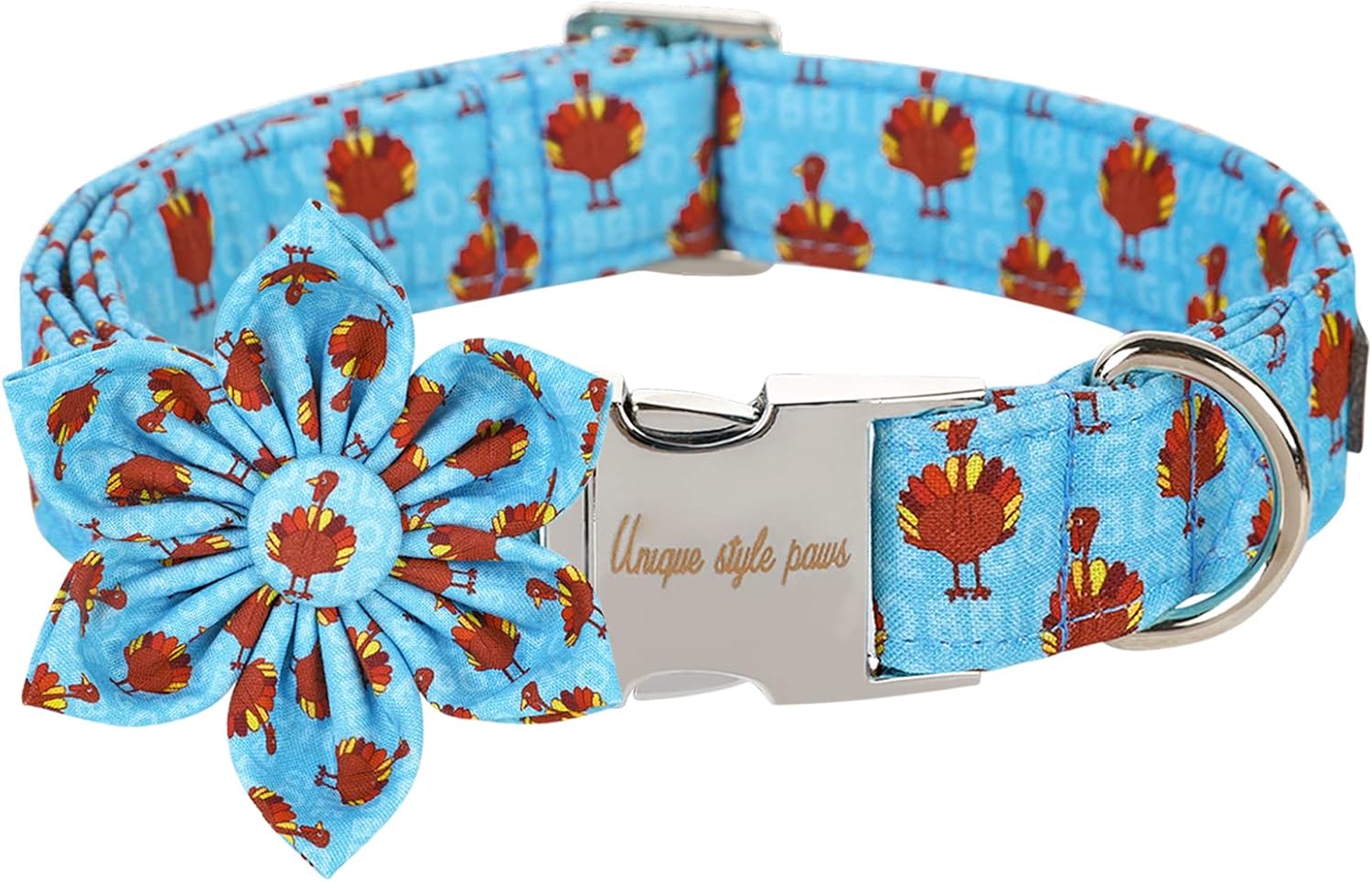 Unique style paws Thanksgiving Dog Collar with Flower Tie Autumn Turkey Theme Puppy Collar for Small Medium Large Dogs