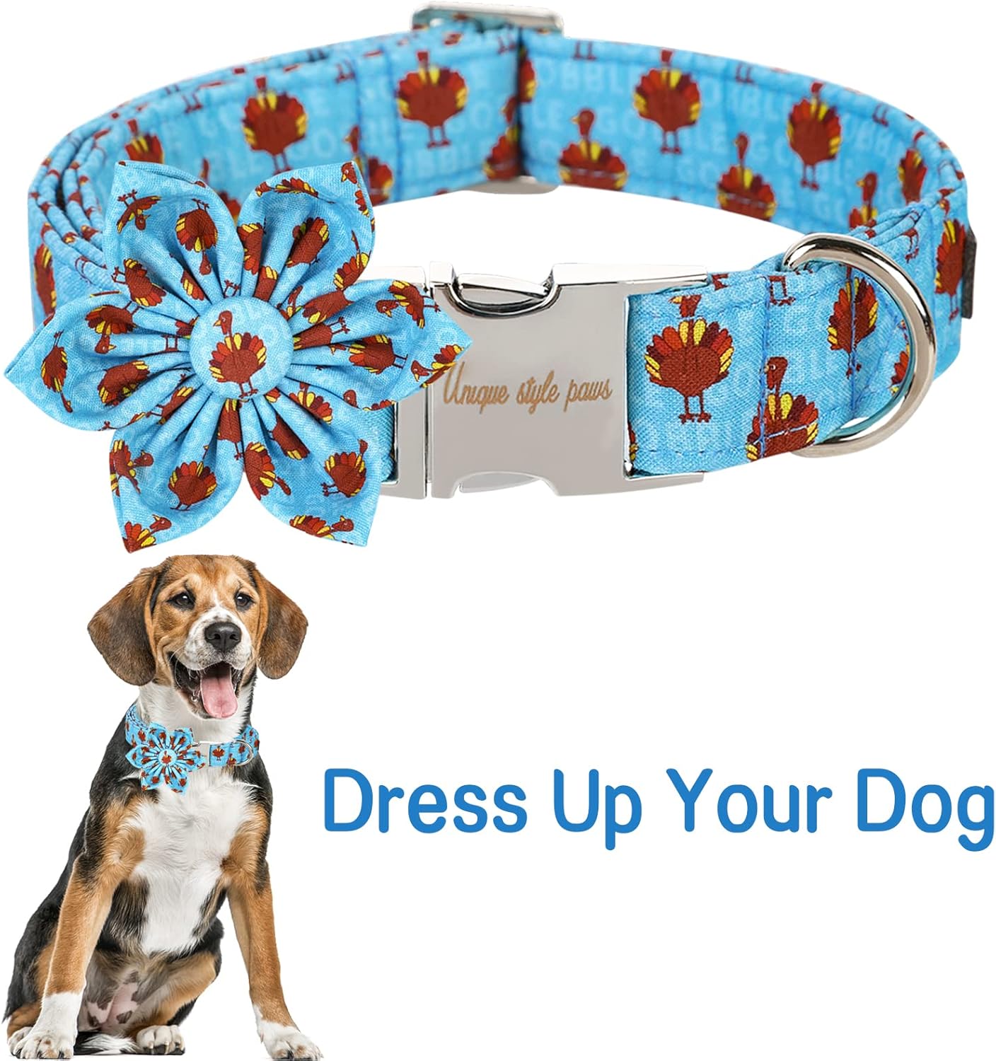 Unique style paws Thanksgiving Dog Collar with Flower Tie Autumn Turkey Theme Puppy Collar for Small Medium Large Dogs