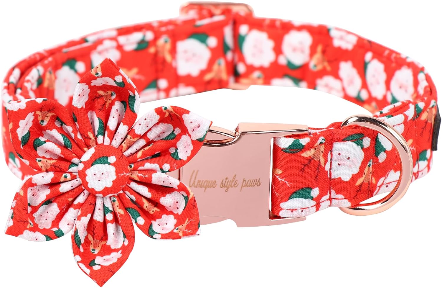 Unique Style Paws Christmas Day Dog Collar with Flower Bow Christmas Elk Man Cotton Puppy Collars for Small Medium Large Dogs