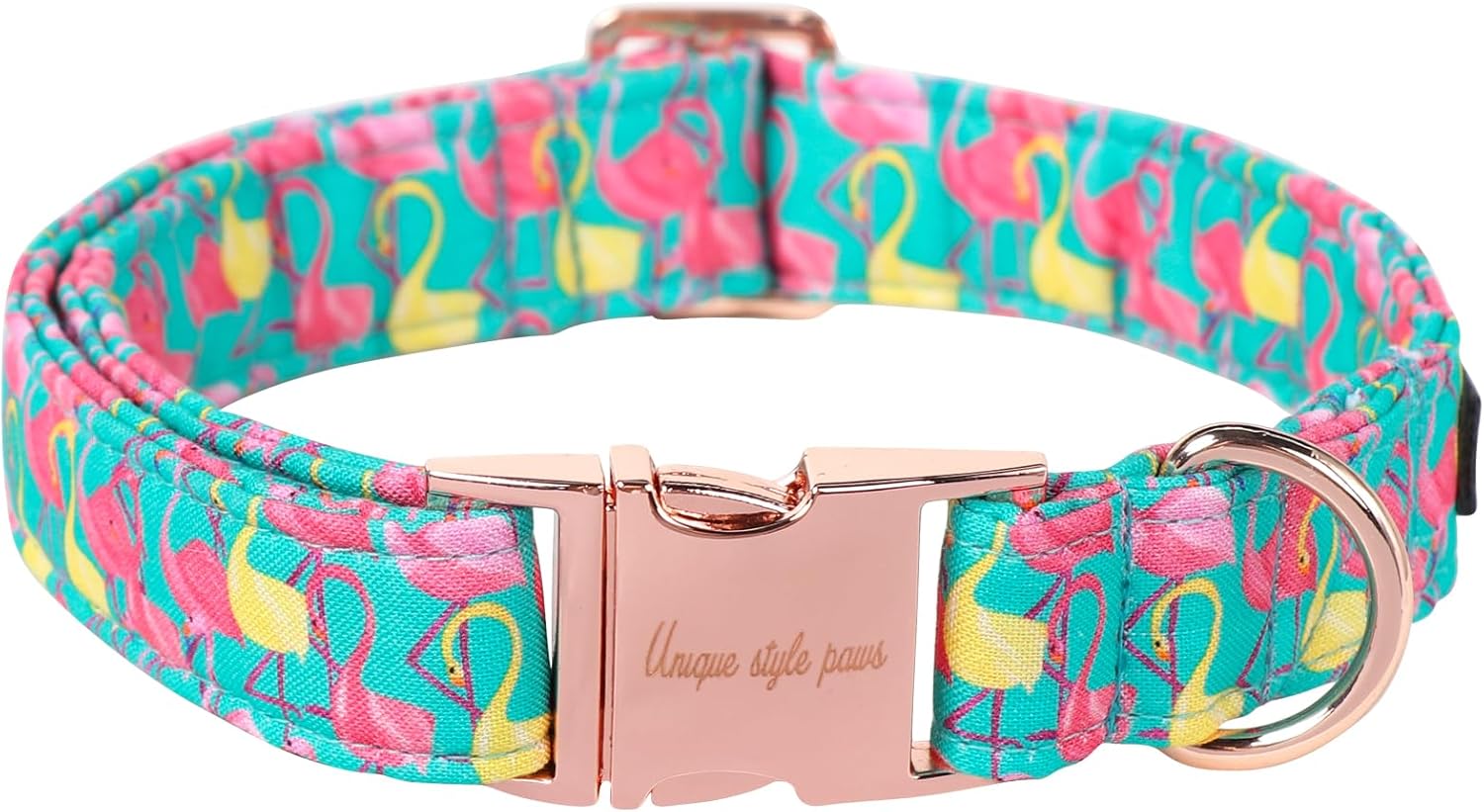 Cute Flamingo Summer Dog Collar, Unique Style Paws Green Pet Collar Adjustable Girl Dog Collar with Metal Buckle for Small Medium Large Dogs