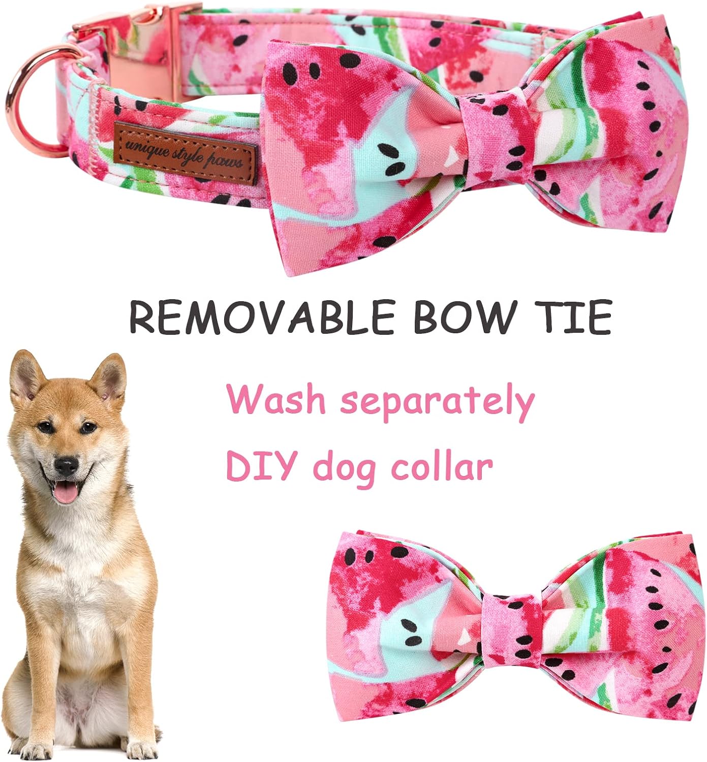 Unique style paws Bowtie Dog Collar Cotton Watermelon Adjustable Summer Collar for Small Medium Large Dogs