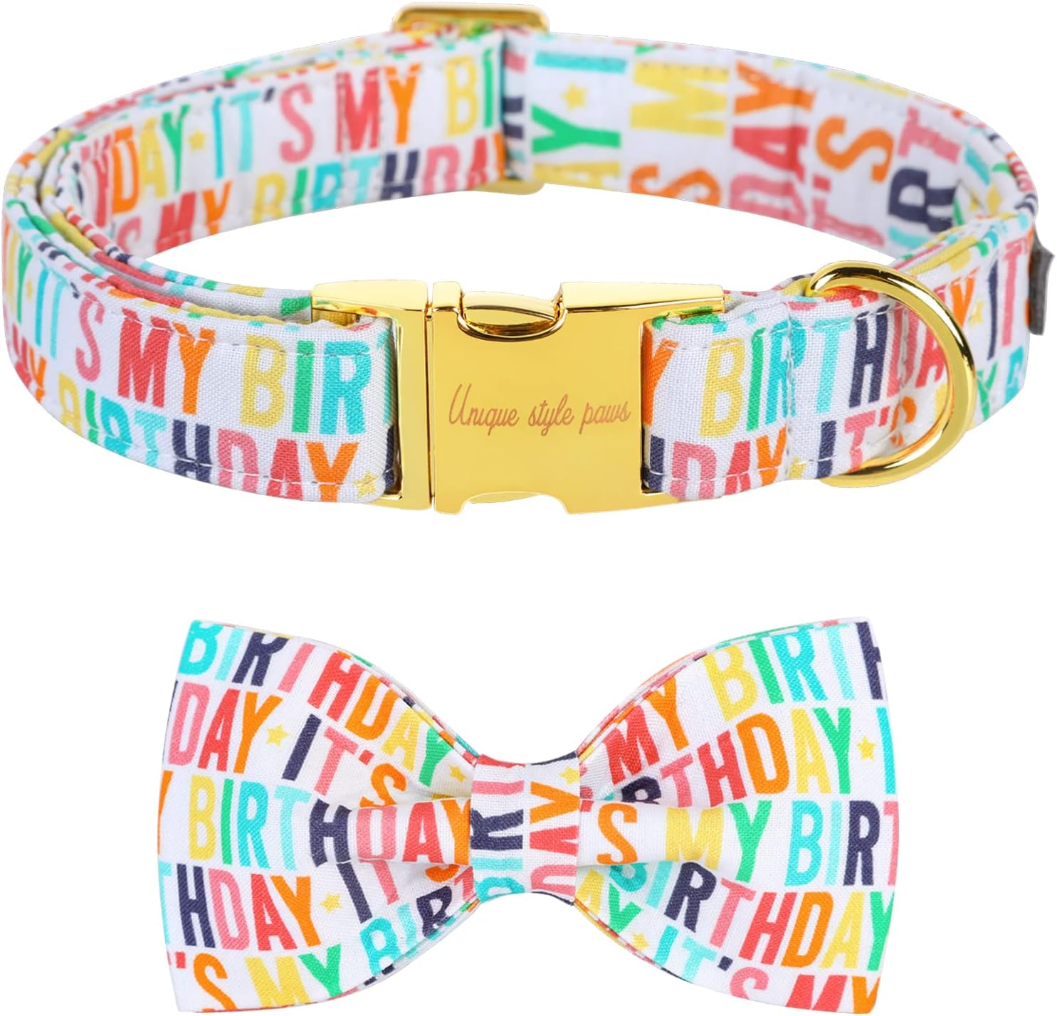 Unqiue Style Paws Birthday Dog Collar, Soft and Cute Dog Bow Tie, Durable Pet Collar with Bow Adjustable Bow Dog Collar forSmall Medium Large Dogs