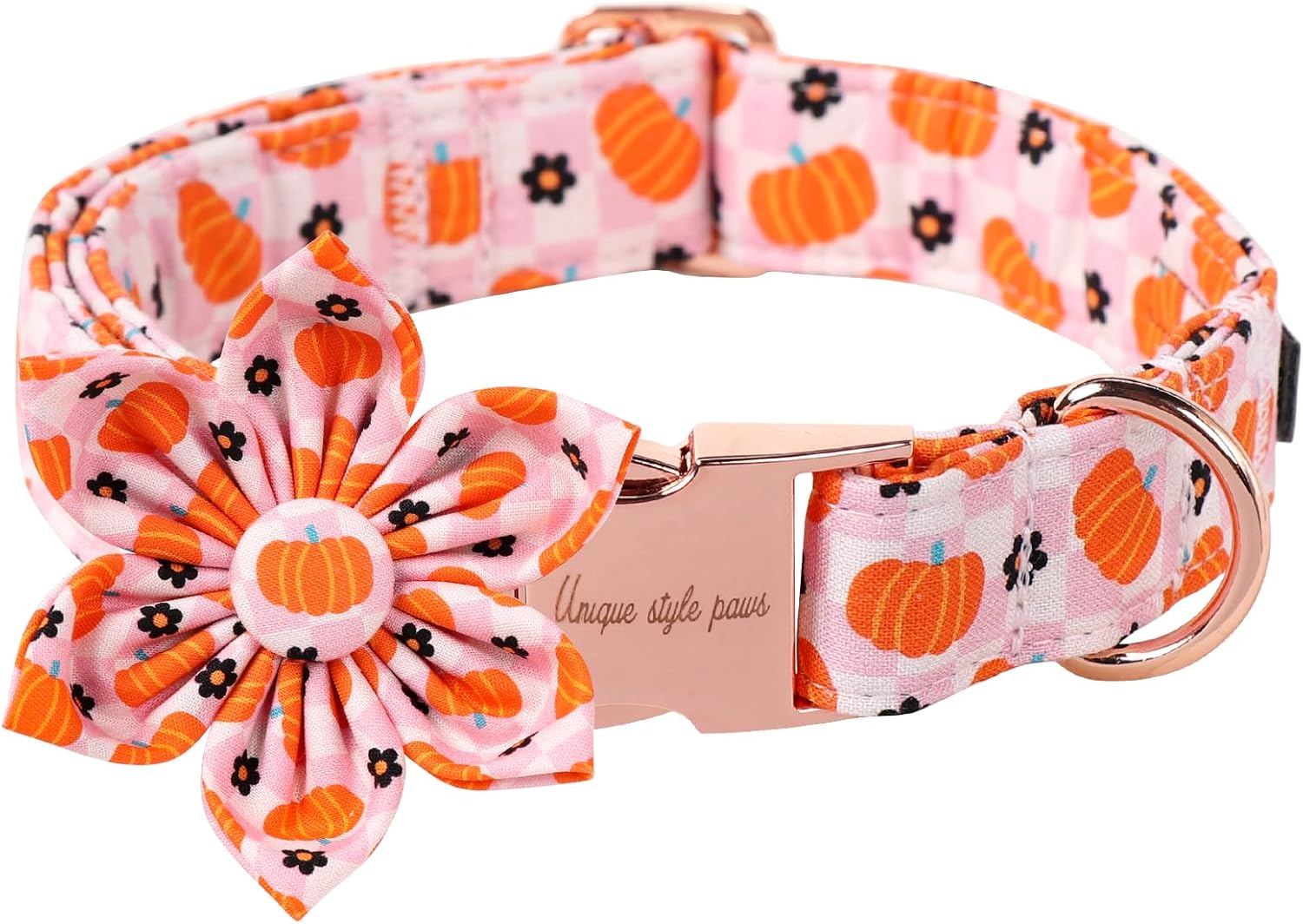 Unique Style Paws Halloween Day Dog Collar with Flower Bow Pink Pumpkin Cotton Dog Collars for Small Medium Large Dogs