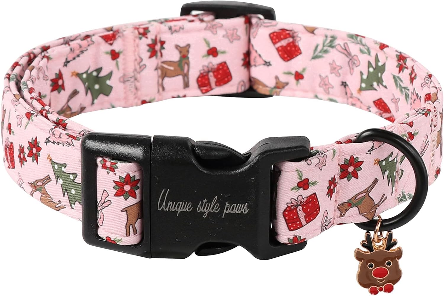 Christmas Dog Collar, Unique Style Paws Pink Dog Collar for Christmas Comfortable Pet Collar with Lightweight Plastic Buckle for Holiday, Fancy Dog Gift