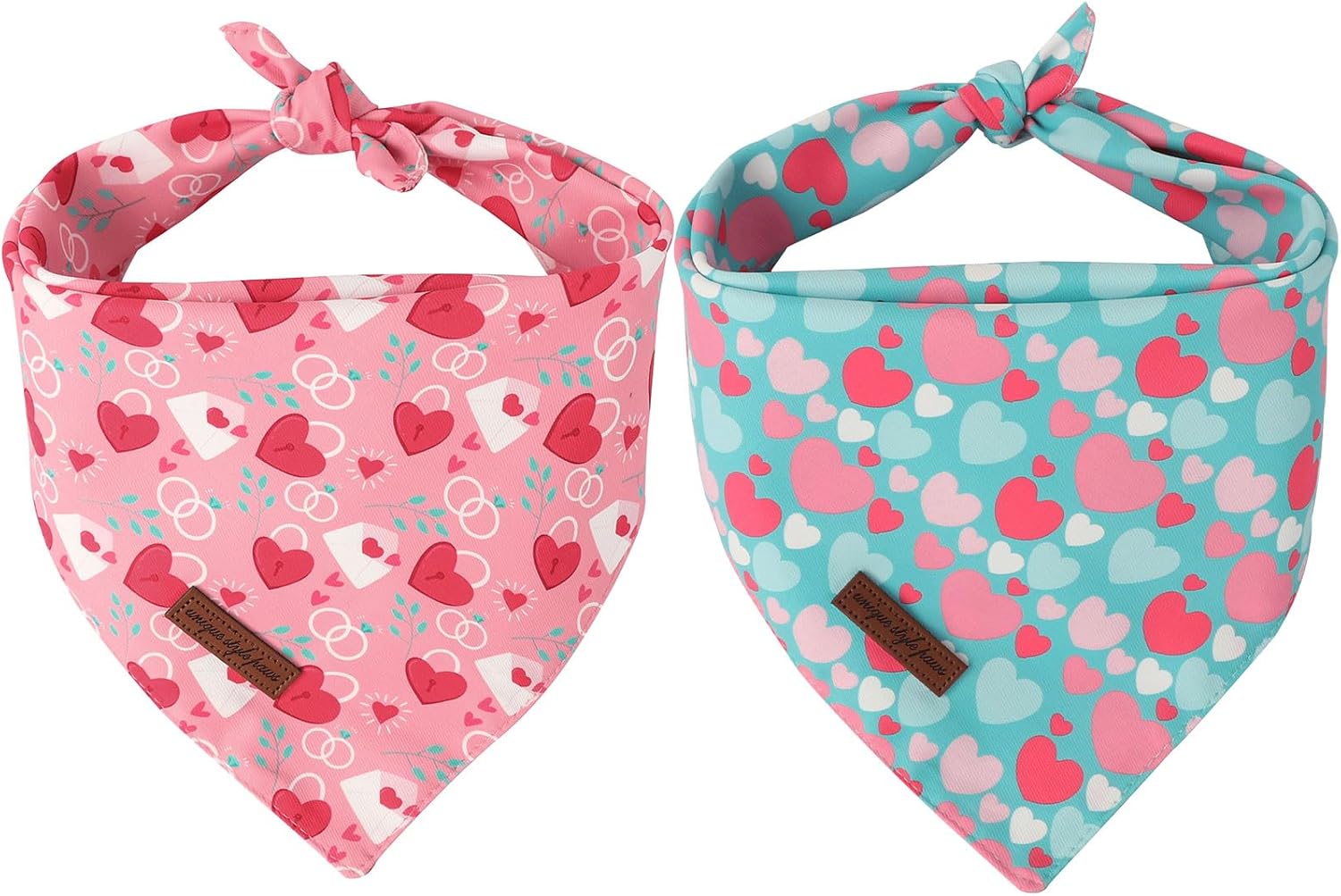 Unique Style Paws Dog Valentine's Day Bandanas 2Pcs Washable Cotton Triangle Love Heart Lock Dog Scarfs for Small Medium Large Dogs and Cats