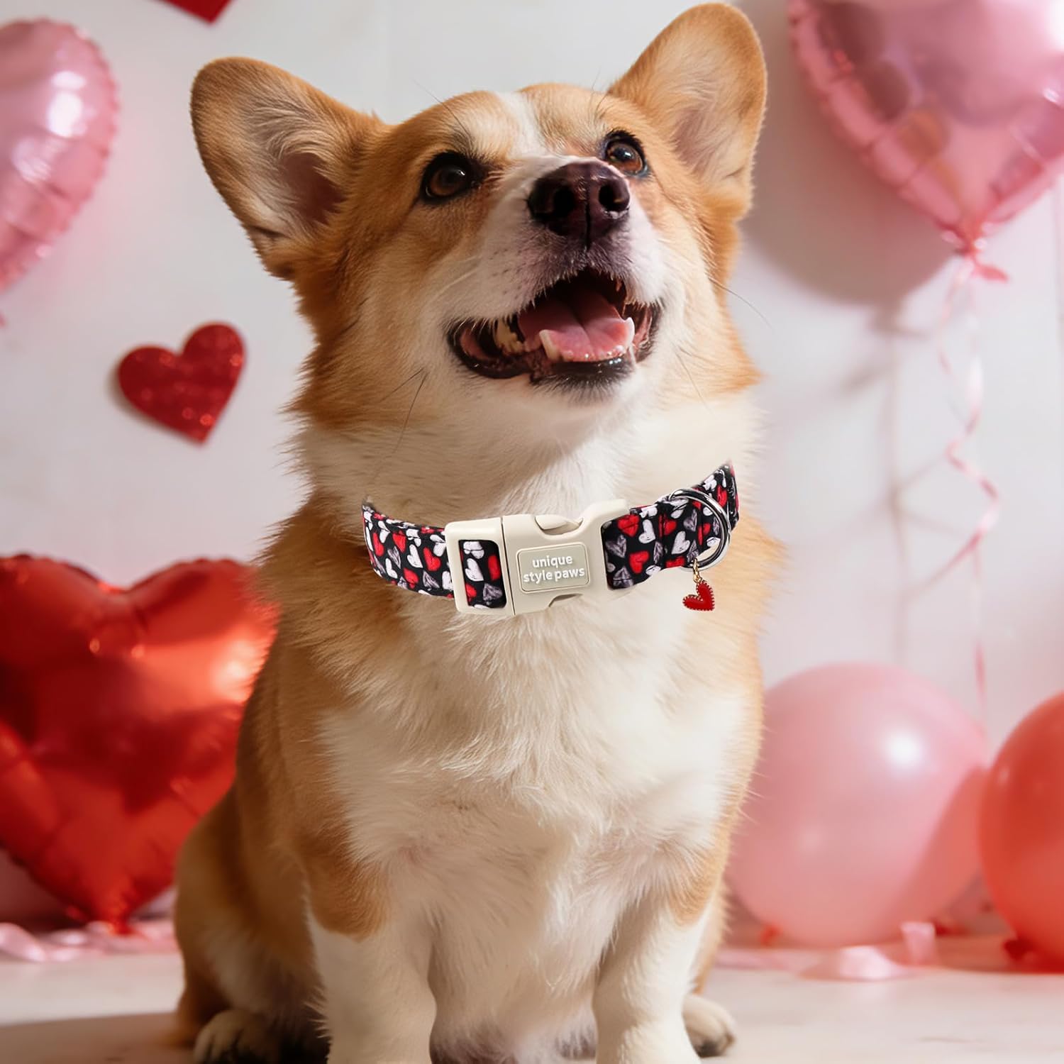 Unique Style Paws Valentine Dog Collar,Black Red Heart Print Dog Collar for Small Dogs,Soft Cotton Puppy Collars with Adjustable Buckle for Small,Medium,Large Dogs,Gift for Puppy
