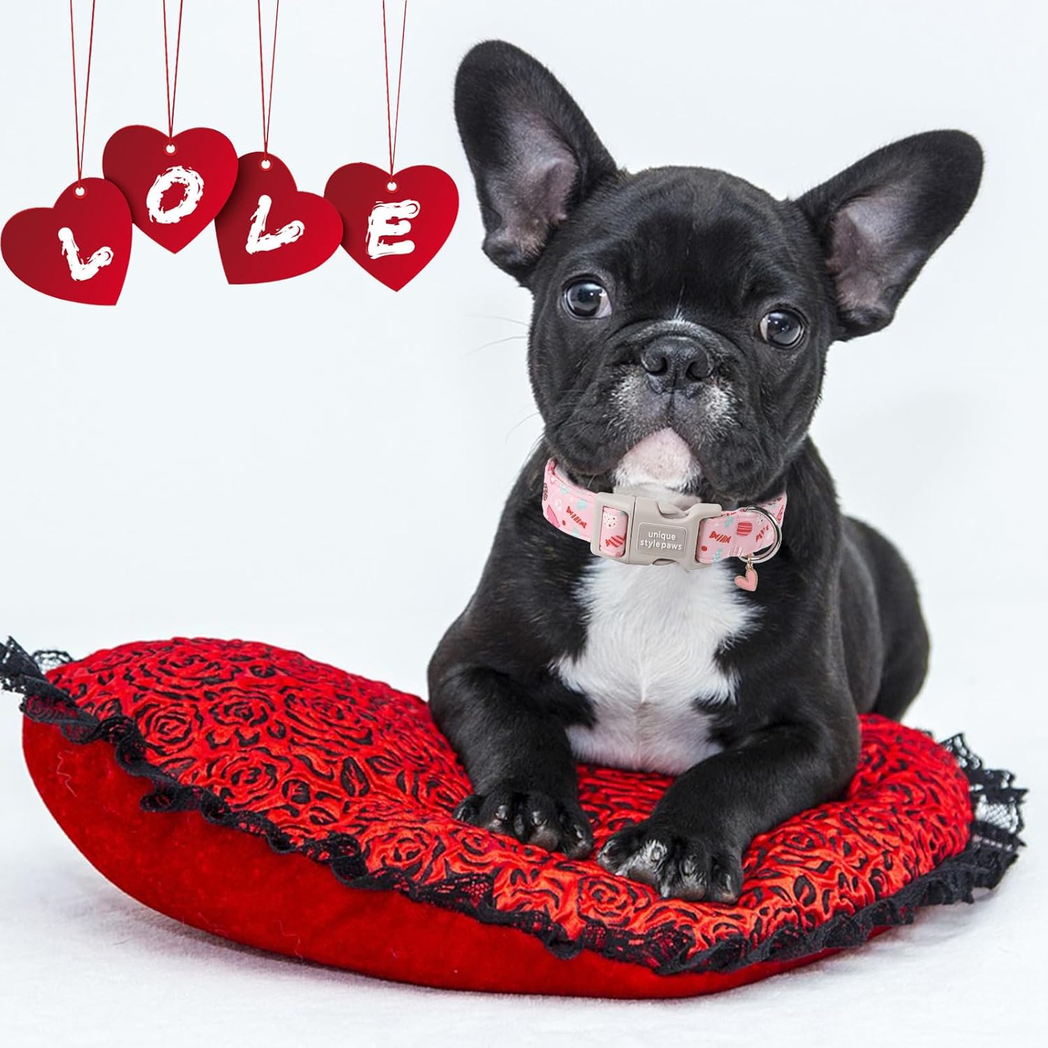 Unique Style Paws Valentine's Dog Collar Heart Love Collar for Dog Cotton Plastic Buckle Dog Collars,Adjustable Valentine Candy Lollipop Heart Puppy Collar with Cute Love Pendant