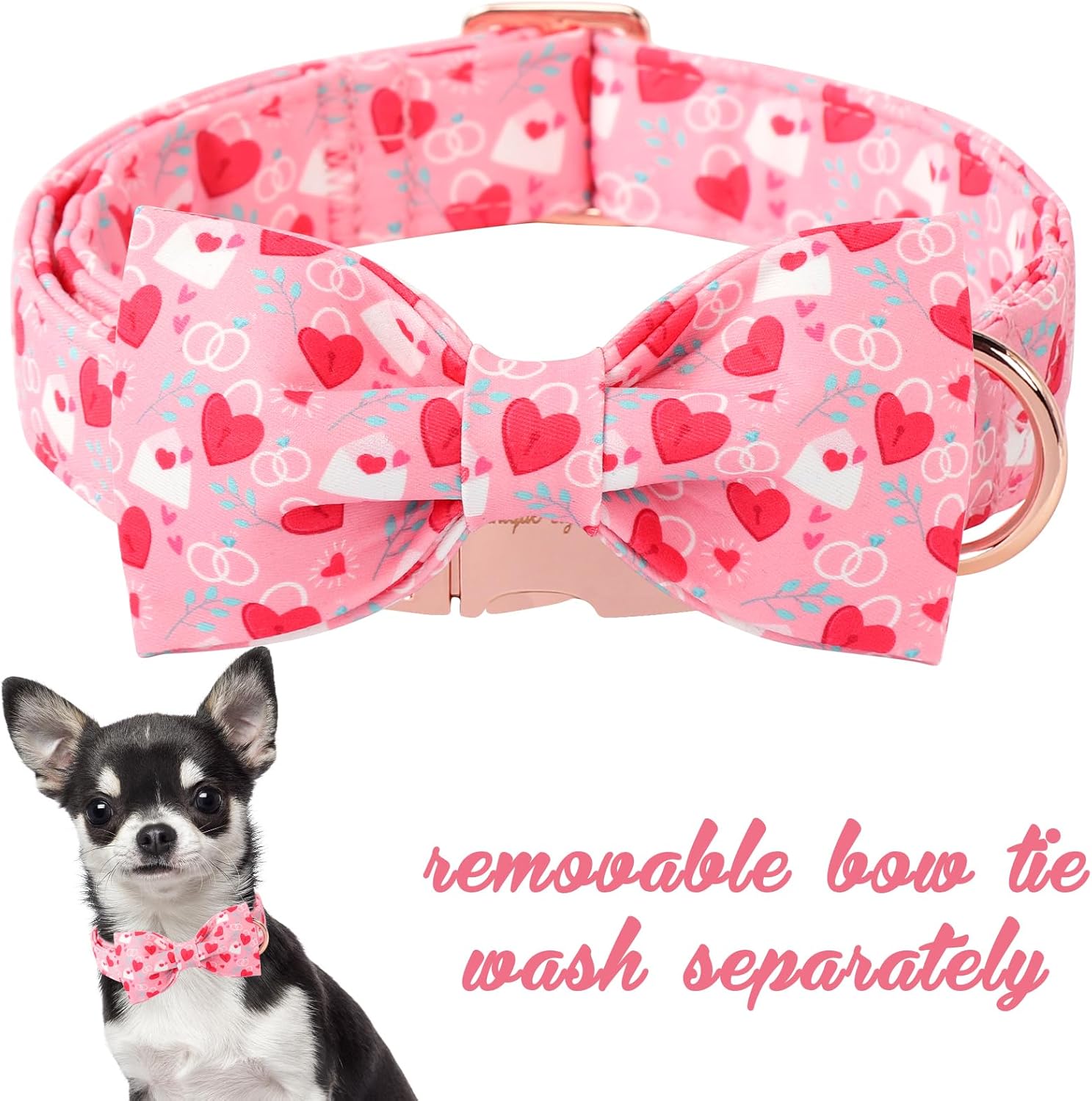 Unique Style Paws Valentine's Dog Collar with Bow Love Letter Lock Cotton Puppy Collars Wedding for Small Medium Large Dogs