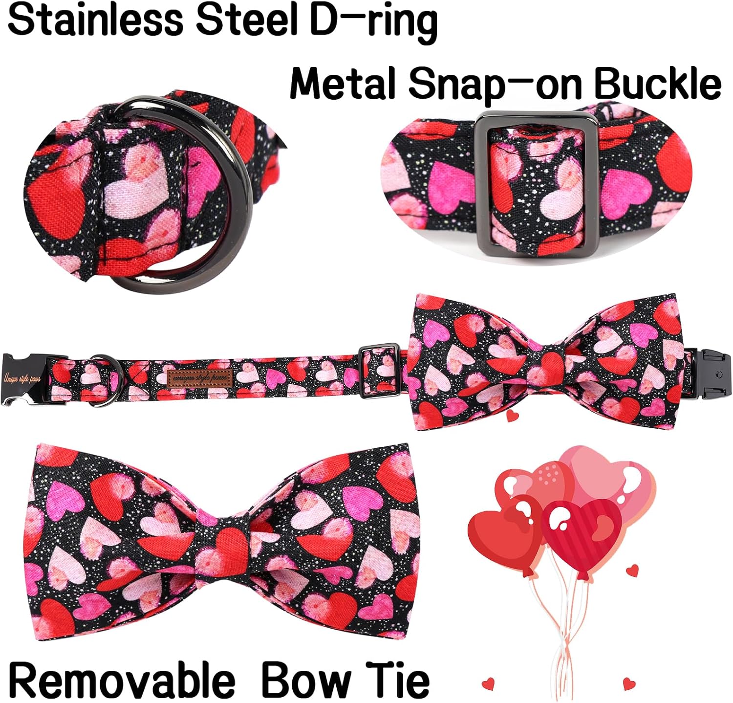 Unique Style Paws Valentine's Dog Collar with Bow Colorful Heart Love Dog Collars for Small Medium Large Dog New
