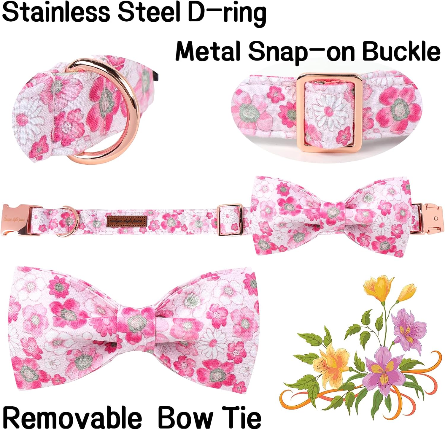 Unique Style Paws Summer Dog Collar with Bow, Lovely Bow Tie Dog Collar,Pink Flower Dog Bow for Girl,Boy Dogs,Cats