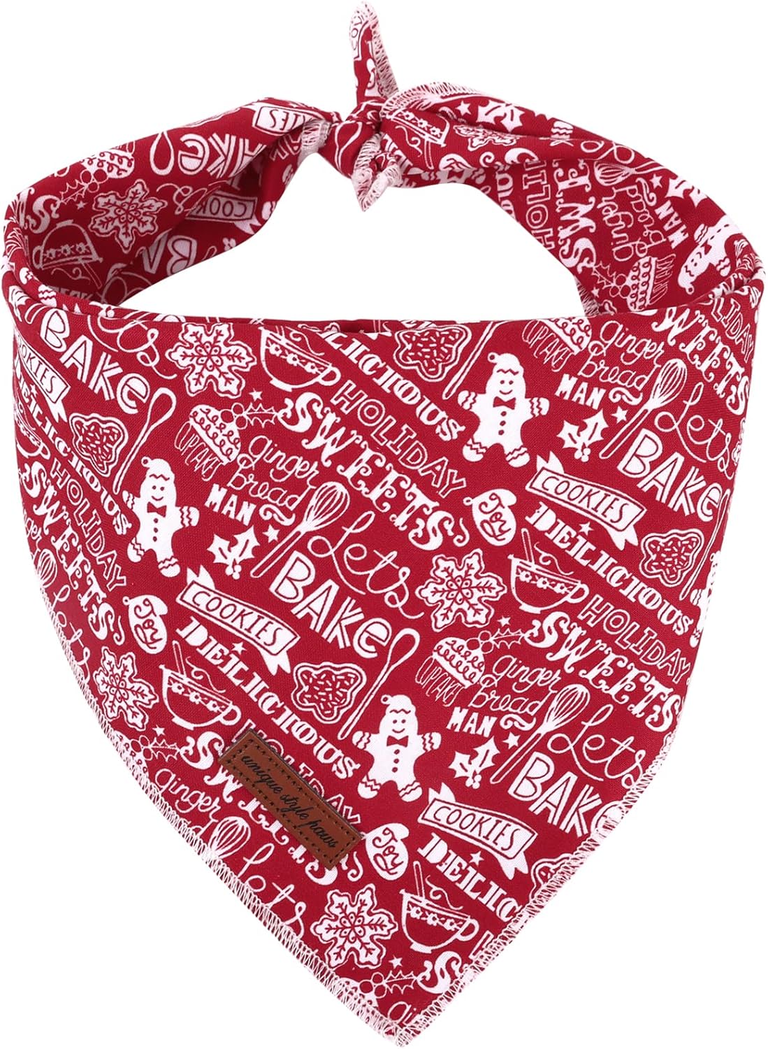 Unique style paws Christmas Dog Bandanas Cotton Winter Gingerbread Snowman Washable Triangle Dog Scarfs for Small Medium Large Dogs-L