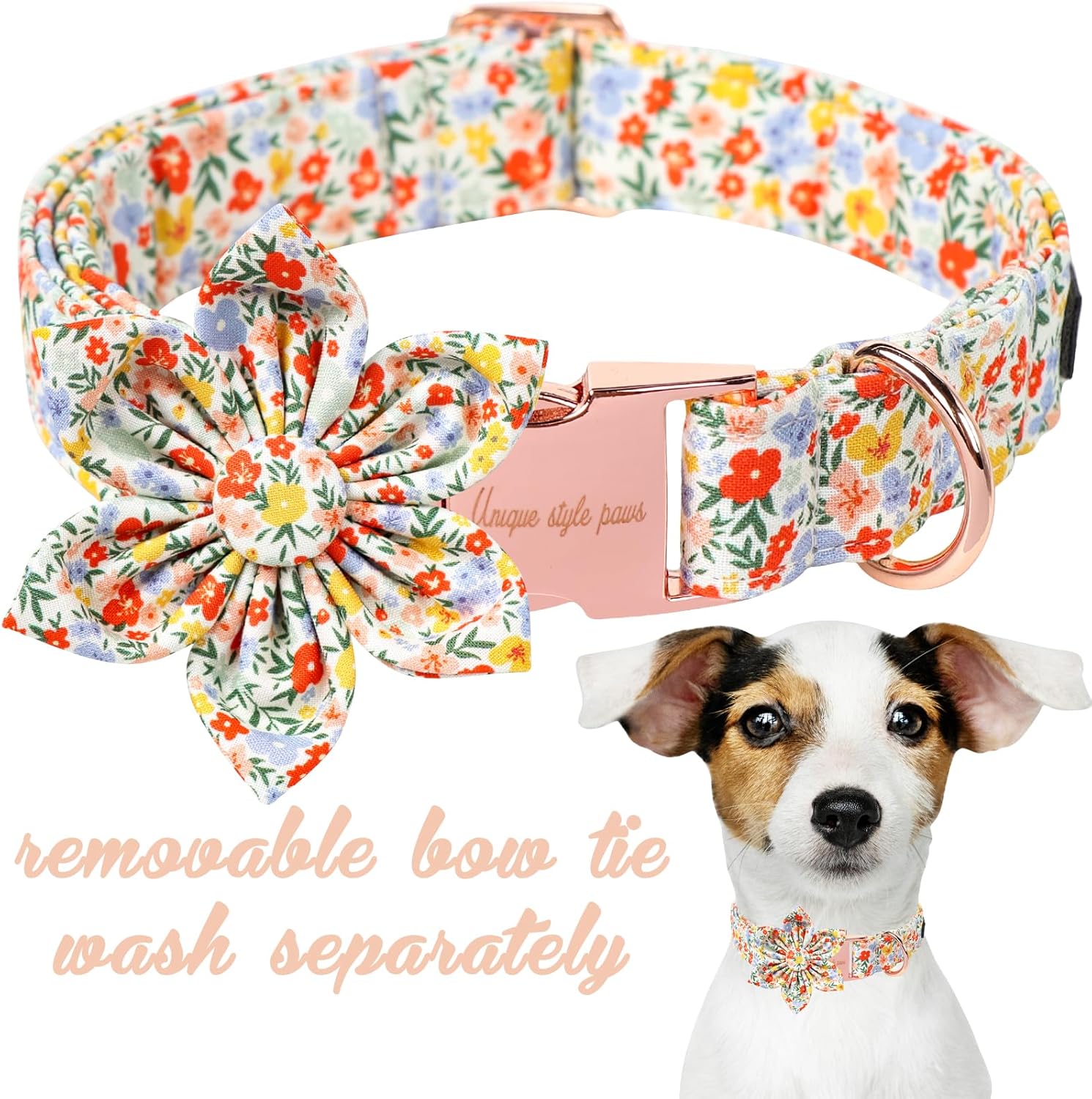Unique Style Paws Summer Dog Collar with Floral Bow,Colorful Bow Tie Puppy Collar,Flower Pattern Dog Bow Collar for Small,Medium,Large Dogs&Cats