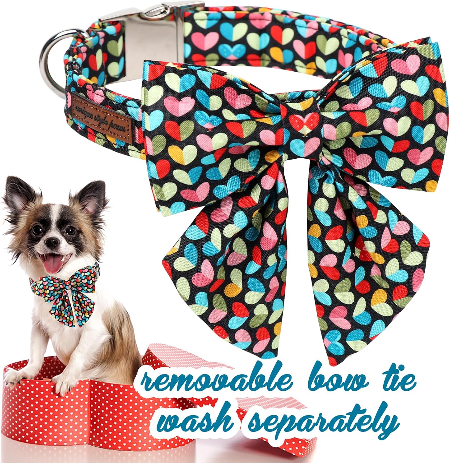 Unique Style Paws Valentine's Dog Collar with Bow Colorful Heart Love Dog Collars for Small Medium Large Dog New