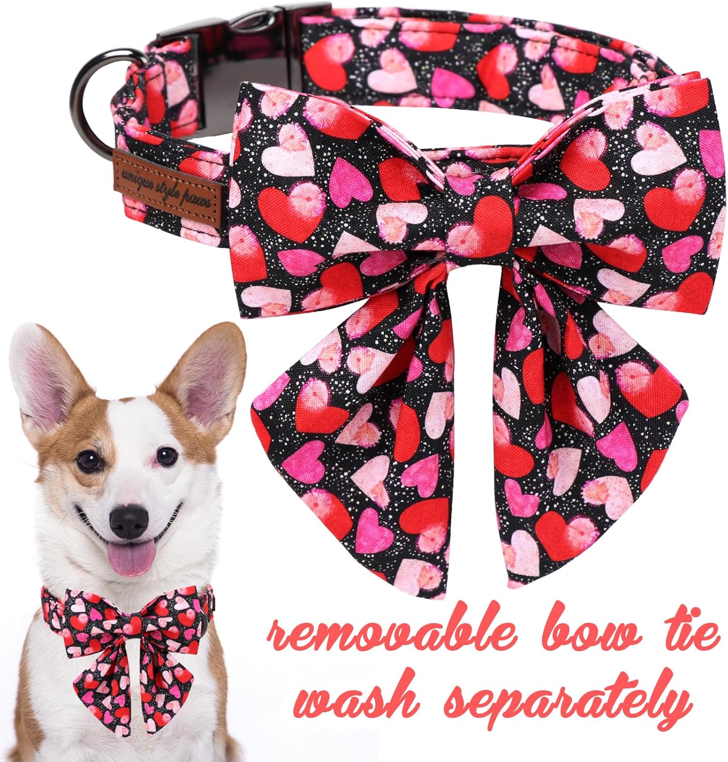 Unique Style Paws Valentine's Dog Collar with Bow Colorful Heart Love Dog Collars for Small Medium Large Dog New