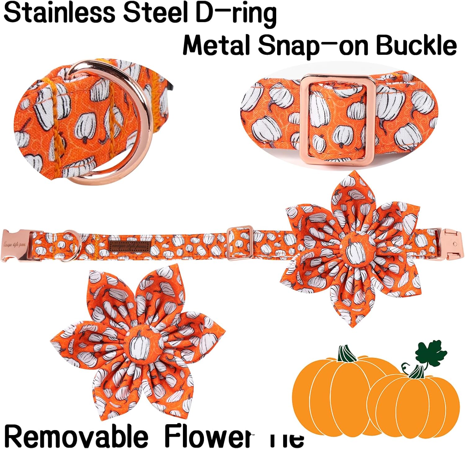 Unique Style Paws Halloween Day Dog Collar with Flower Bow Line Pumpkin Cotton Dog Collars for Small Medium Large Dogs