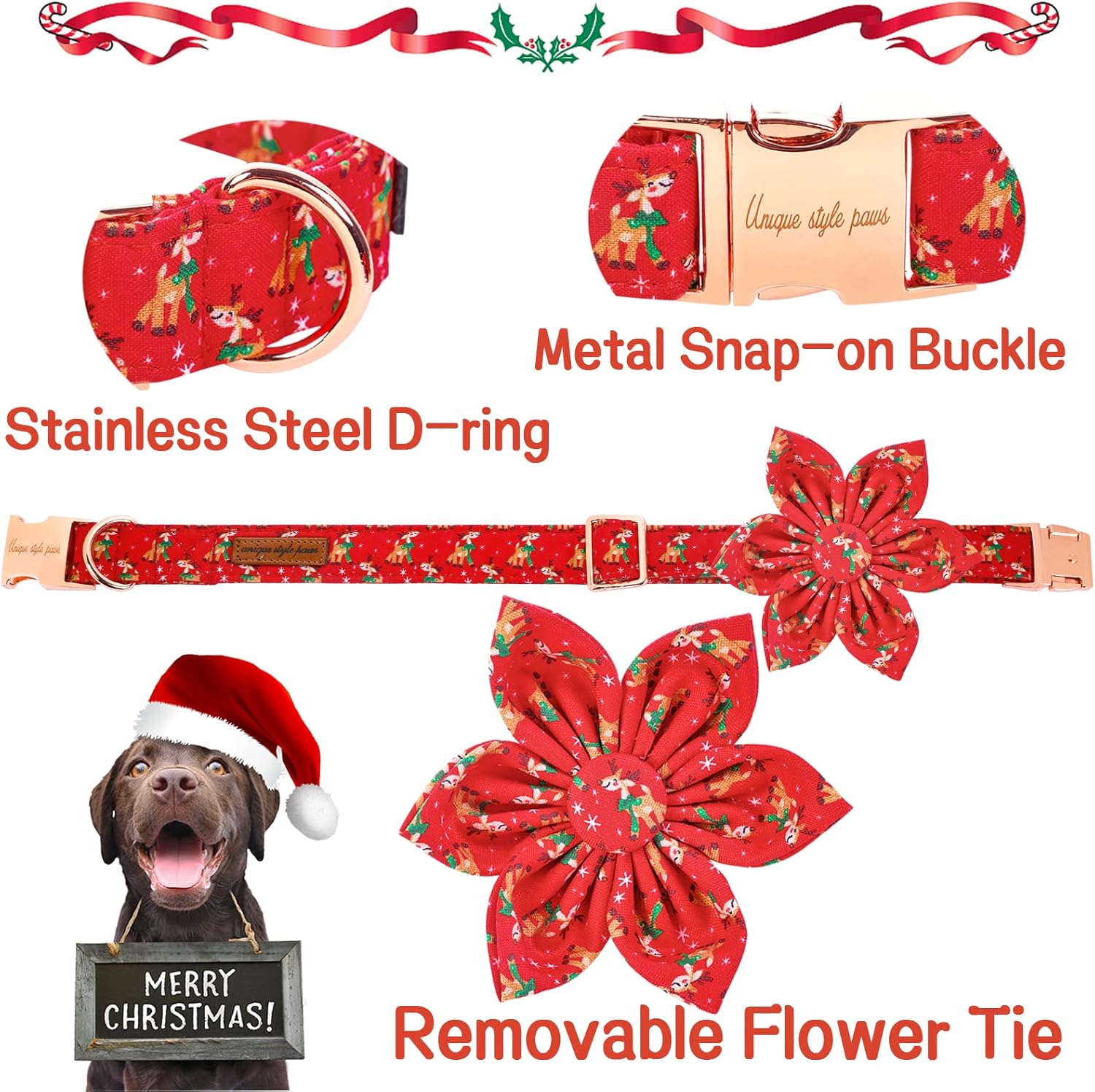 Unique style paws Cotton Dog Collar with Bow Puppy Collar with Red White Round Dot for Small Medium Large Boys Girls Dogs