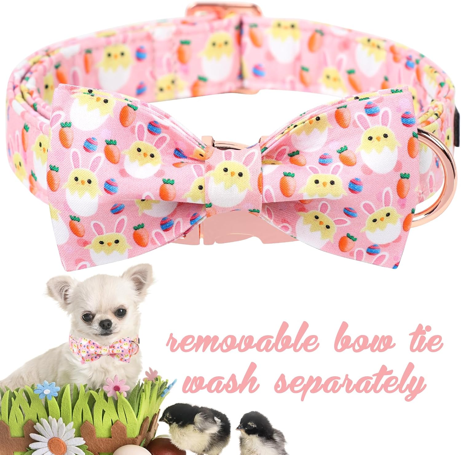 Unique style paws Easter Dog Collar with Bow Easter Eggs Chicken Collar with Flower for Small Medium Large Boys Girls Dogs