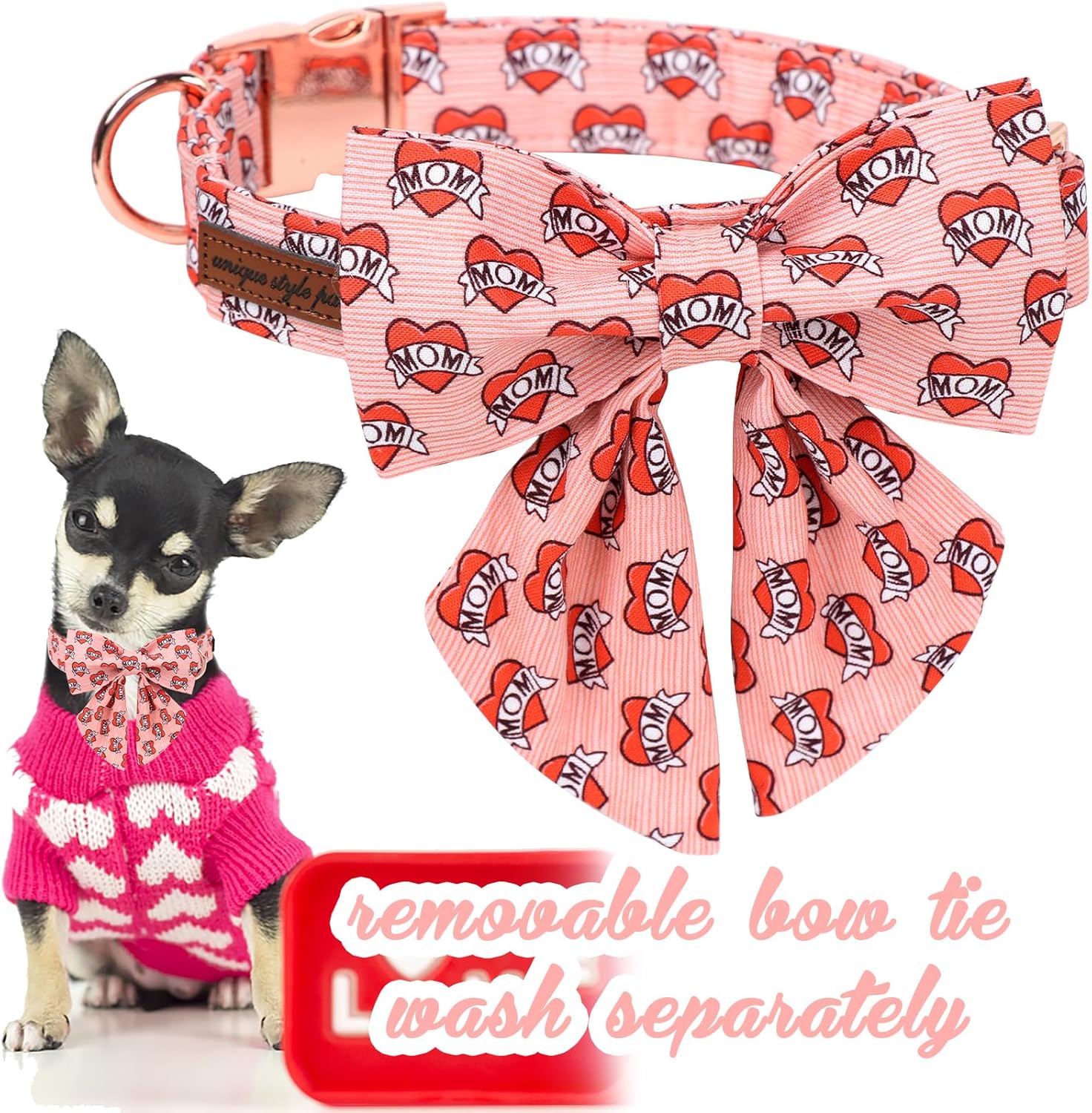 Unique Style Paws Valentiene's Day Dog Collar with Bow Heart Print Cotton Dog Collars Collar for Small Medium Large Dogs New