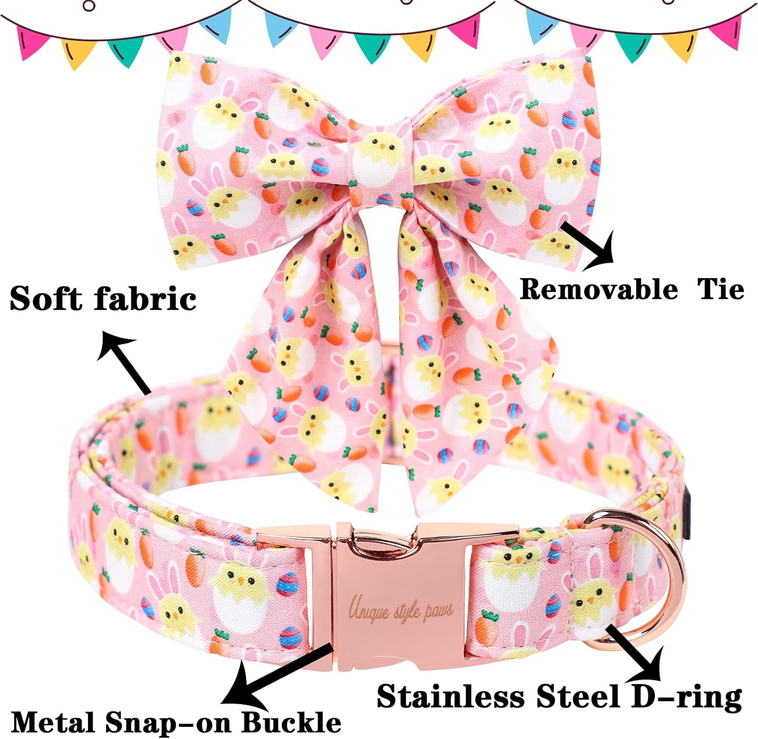 Unique style paws Easter Dog Collar with Bow Easter Eggs Chicken Collar with Flower for Small Medium Large Boys Girls Dogs