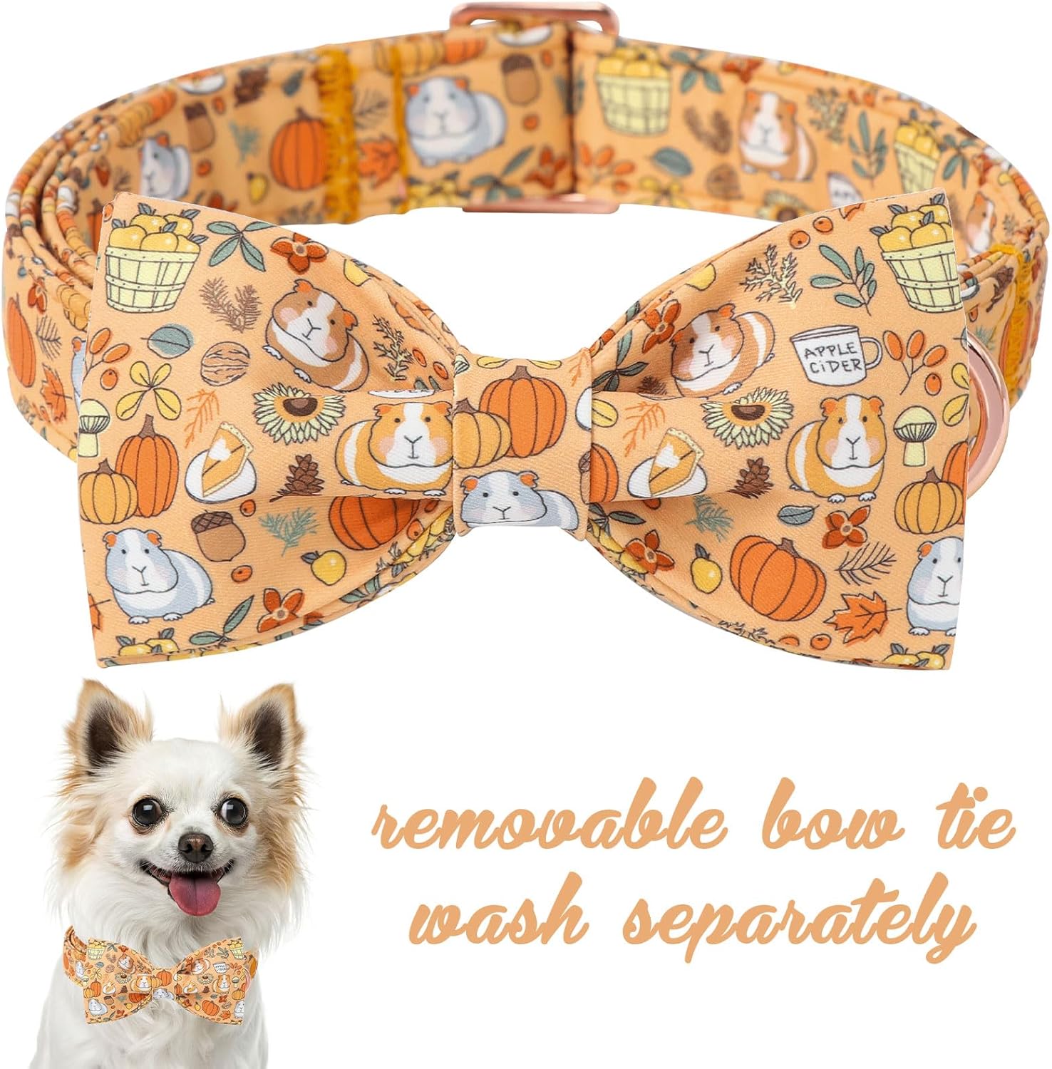Halloween Dog Collar with Bow, Unique Style Paws Pumpkin Dog Bow Collar, Fancy Pet Gift for Halloween, Fit for Small, Medium, Large Boy Girl Dogs