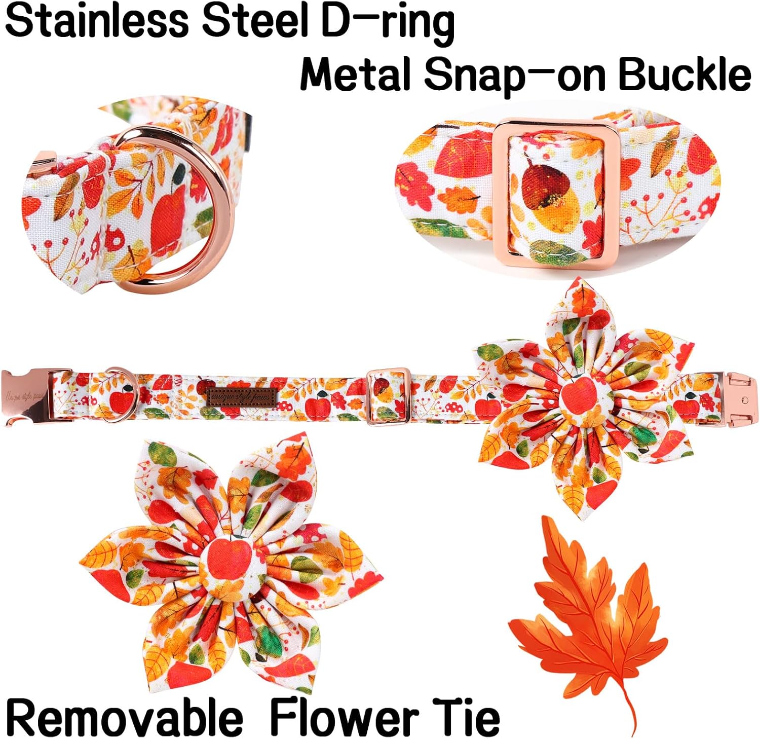 Unique Style Paws Thanksgiving Day Collar with Flower Bow Fruit Leaf Flower Fruit Durable Cute Cotton Dog Collars for Small Medium Large Dogs