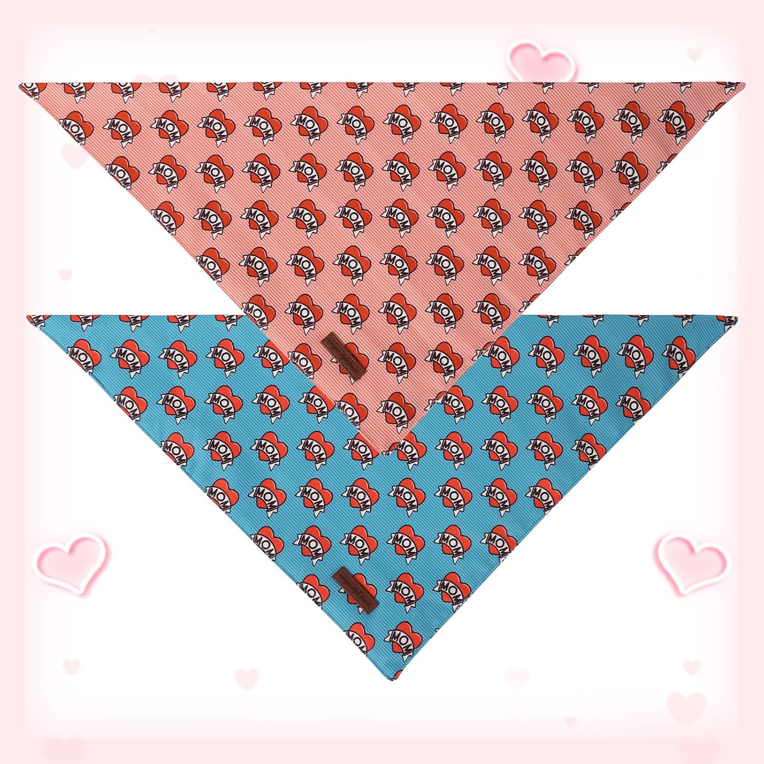 Unique Style Paws Dog Valentine's Day Bandanas 2Pcs Washable Cotton Triangle Love Heart Dog Scarfs for Small Medium Large Dogs and Cats