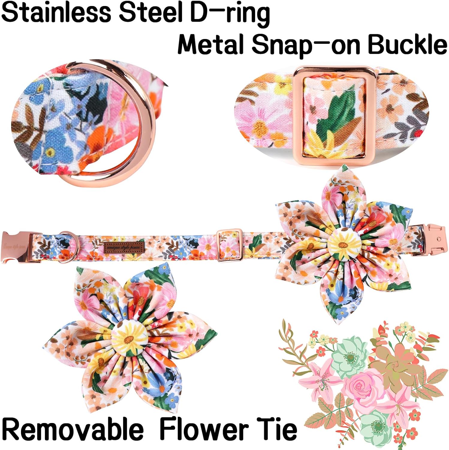 Unique style paws Cartoon Dog Collar with Bow Spring Summer Puppy Collar with Flower for Small Medium Large Boys Girls Dogs