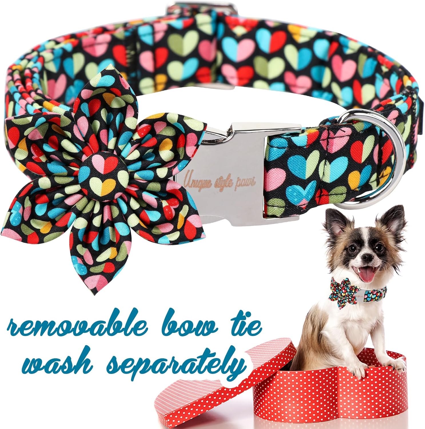 Unique Style Paws Valentine's Dog Collar with Flower Colorful Heart Love Dog Collars for Small Medium Large Dog New