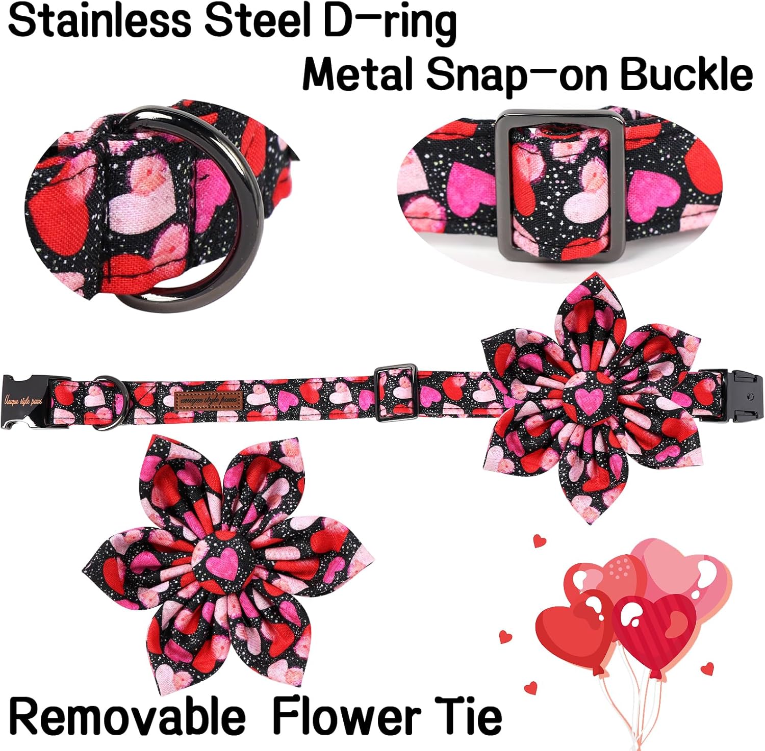 Unique Style Paws Valentine's Dog Collar with Flower Colorful Heart Love Dog Collars for Small Medium Large Dog New